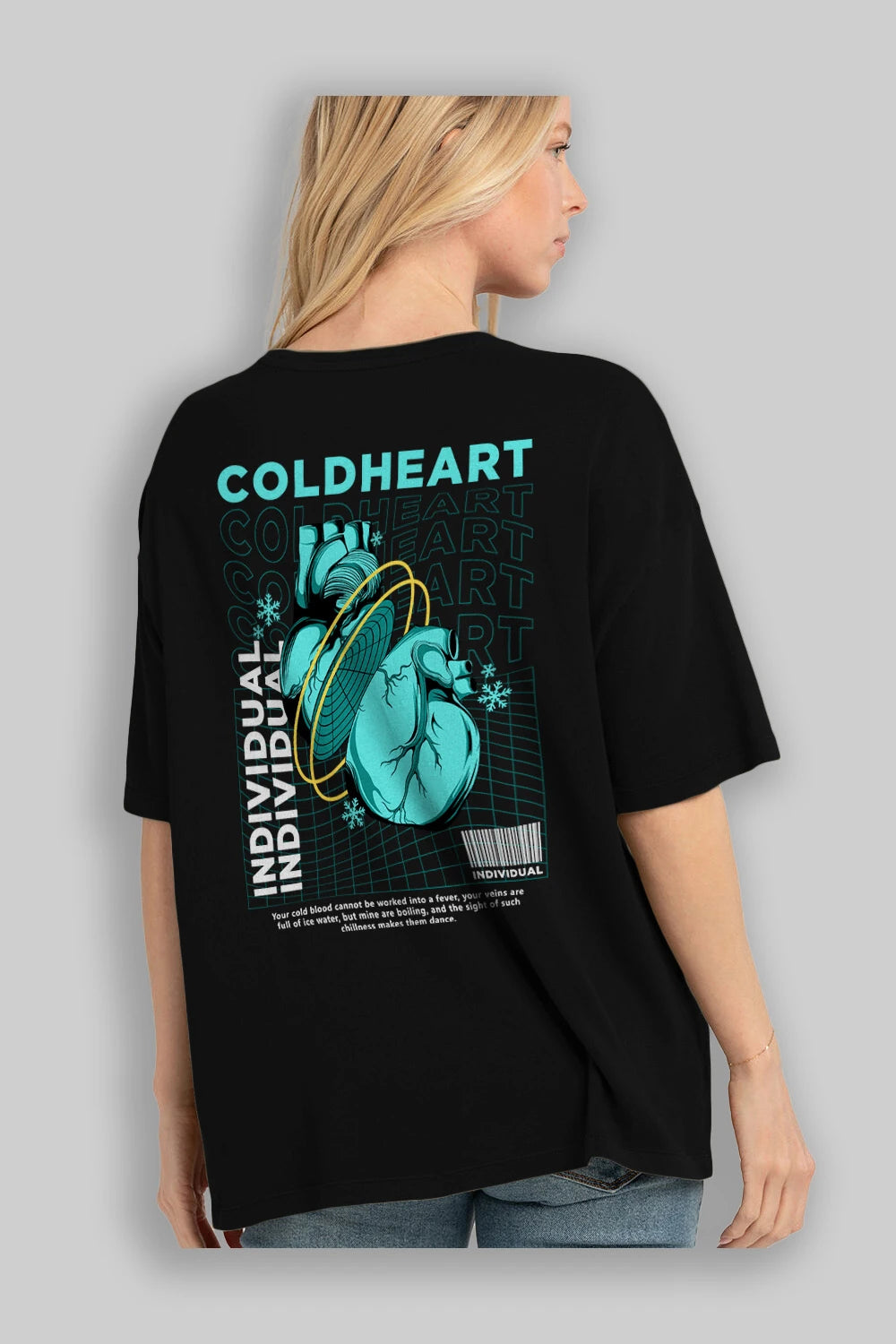 Cold Heart Arka Baskılı Oversize t-shirt Erkek Kadın Unisex