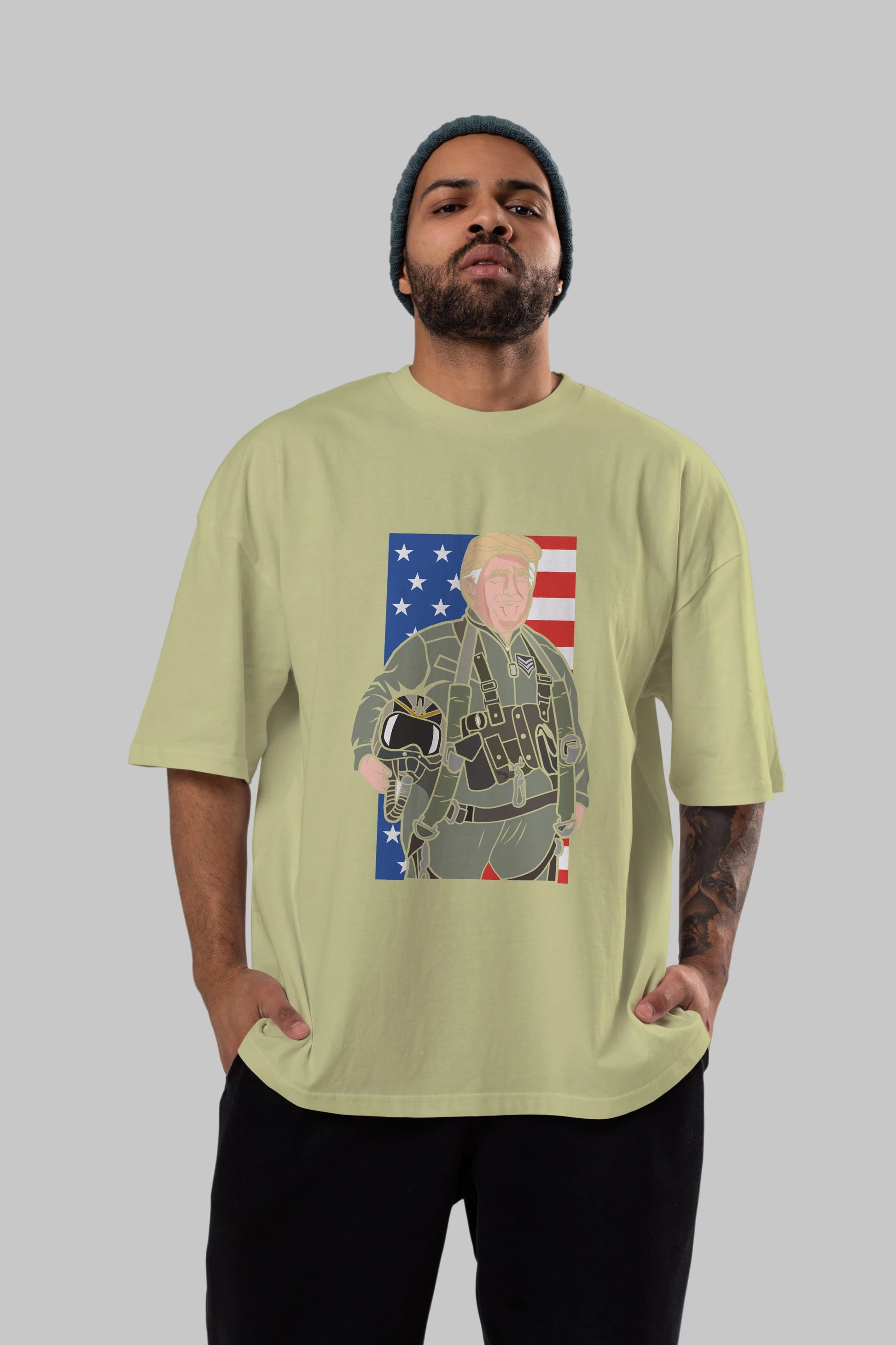 Trump Jetplane Pilot Ön Baskılı Oversize t-shirt Erkek Kadın Unisex %100 Pamuk tişort