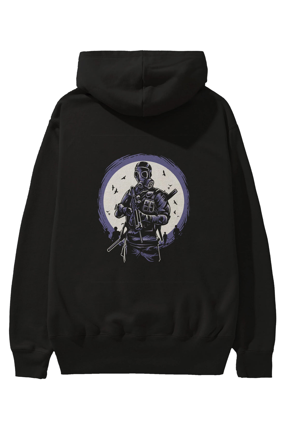 Gas Mask Soldier Arka Baskılı Hoodie Oversize Kapüşonlu Sweatshirt Erkek Kadın Unisex