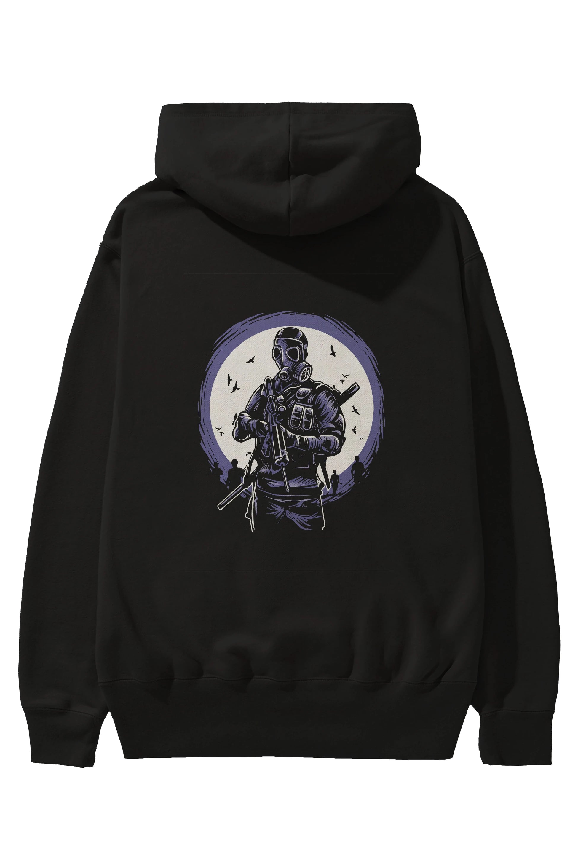 Gas Mask Soldier Arka Baskılı Hoodie Oversize Kapüşonlu Sweatshirt Erkek Kadın Unisex