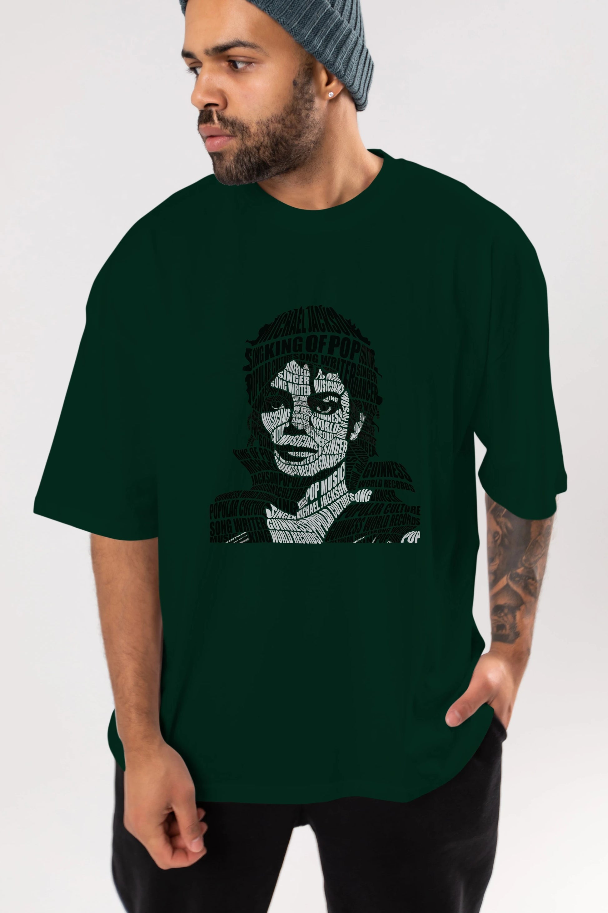 Michael Jackson Calligram Ön Baskılı Oversize t-shirt %100 pamuk Erkek Kadın Unisex
