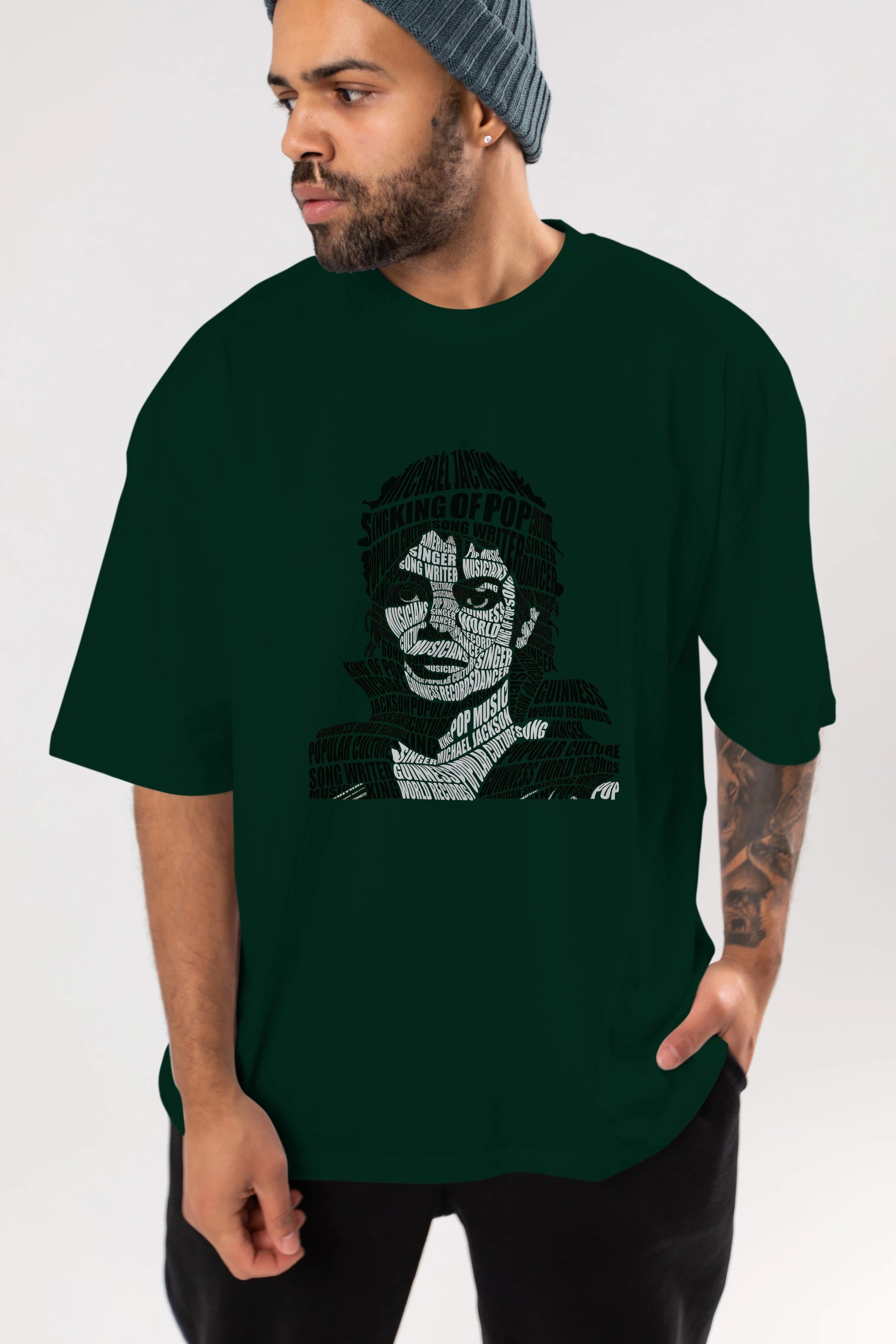 Michael Jackson Calligram Ön Baskılı Oversize t-shirt %100 pamuk Erkek Kadın Unisex
