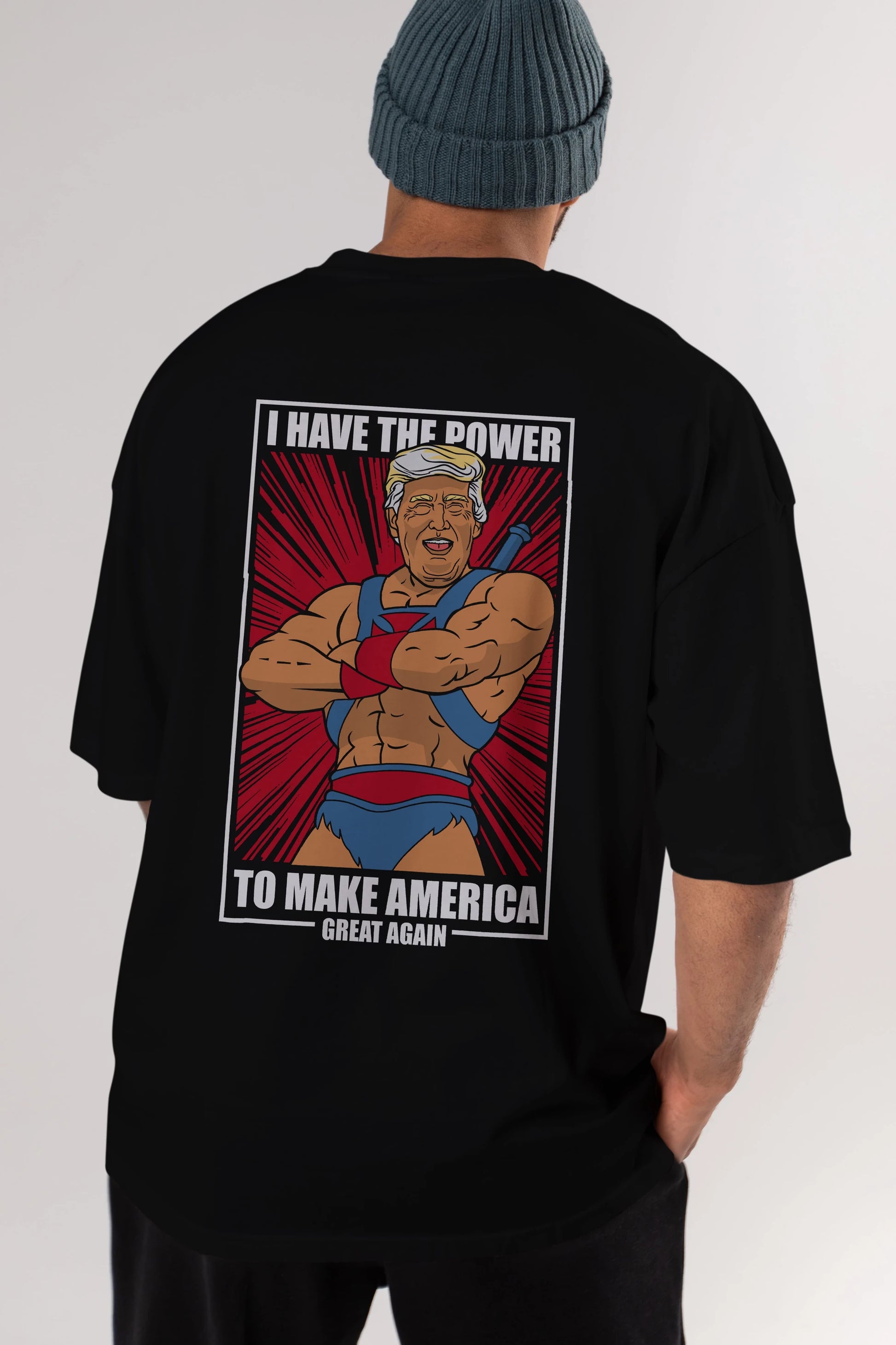Trump Heman Arka Baskılı Oversize t-shirt Erkek Kadın Unisex %100 Pamuk tişort