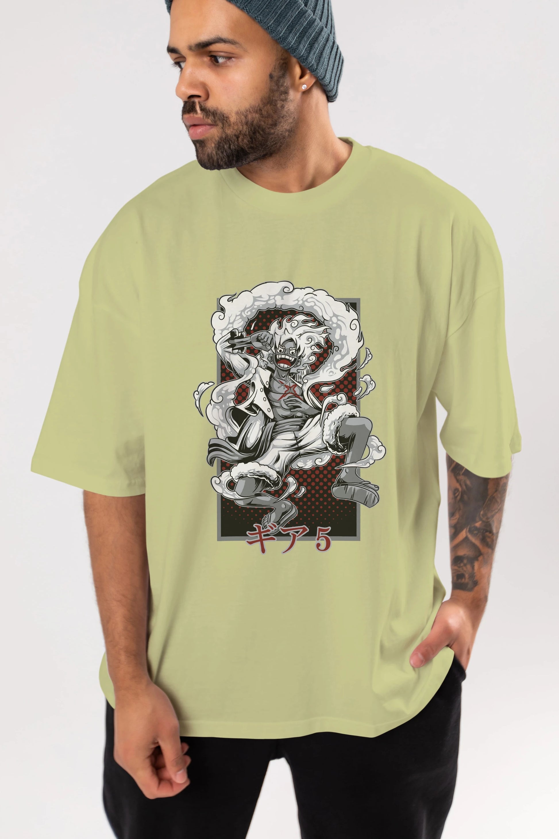 LUFFY GEAR 5 Anime Ön Baskılı Oversize t-shirt %100 pamuk Erkek Kadın Unisex