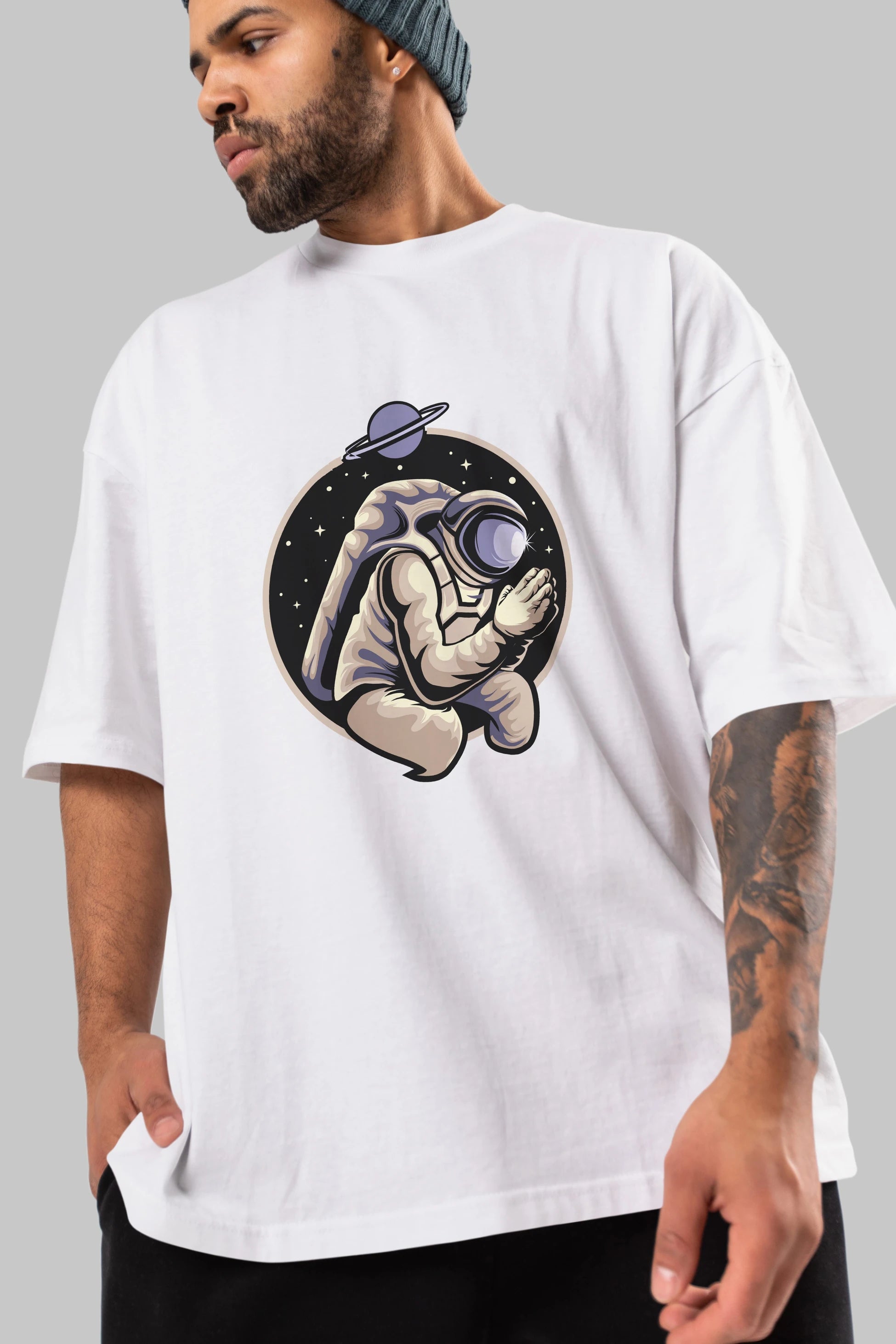 Astronaut Praying Ön Baskılı Oversize t-shirt Erkek Kadın Unisex