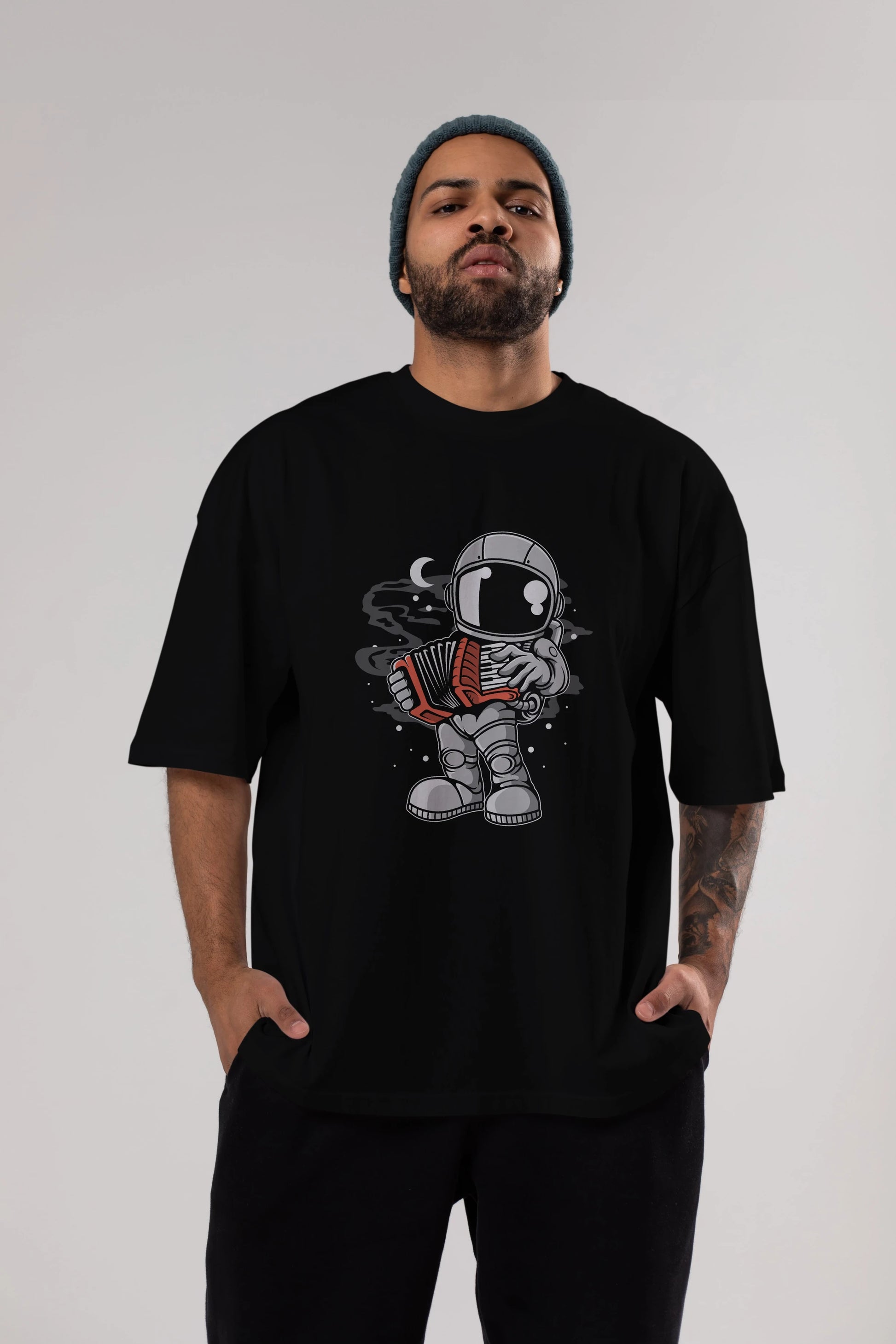 Astronaut Accordion Ön Baskılı Oversize t-shirt Erkek Kadın Unisex