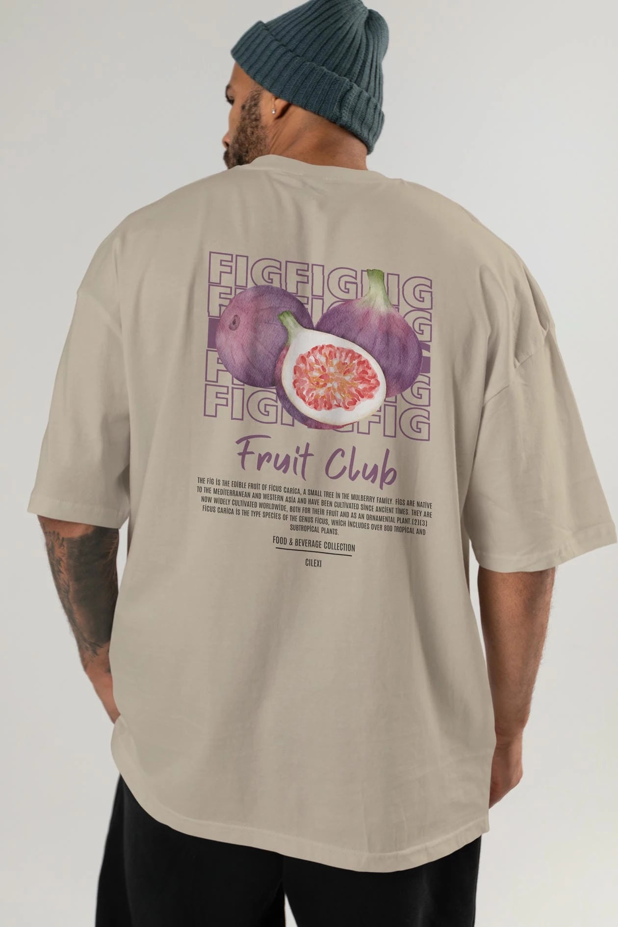 Fig Arka Baskılı Oversize t-shirt Erkek Kadın Pamuk Bisiklet Yaka tişort