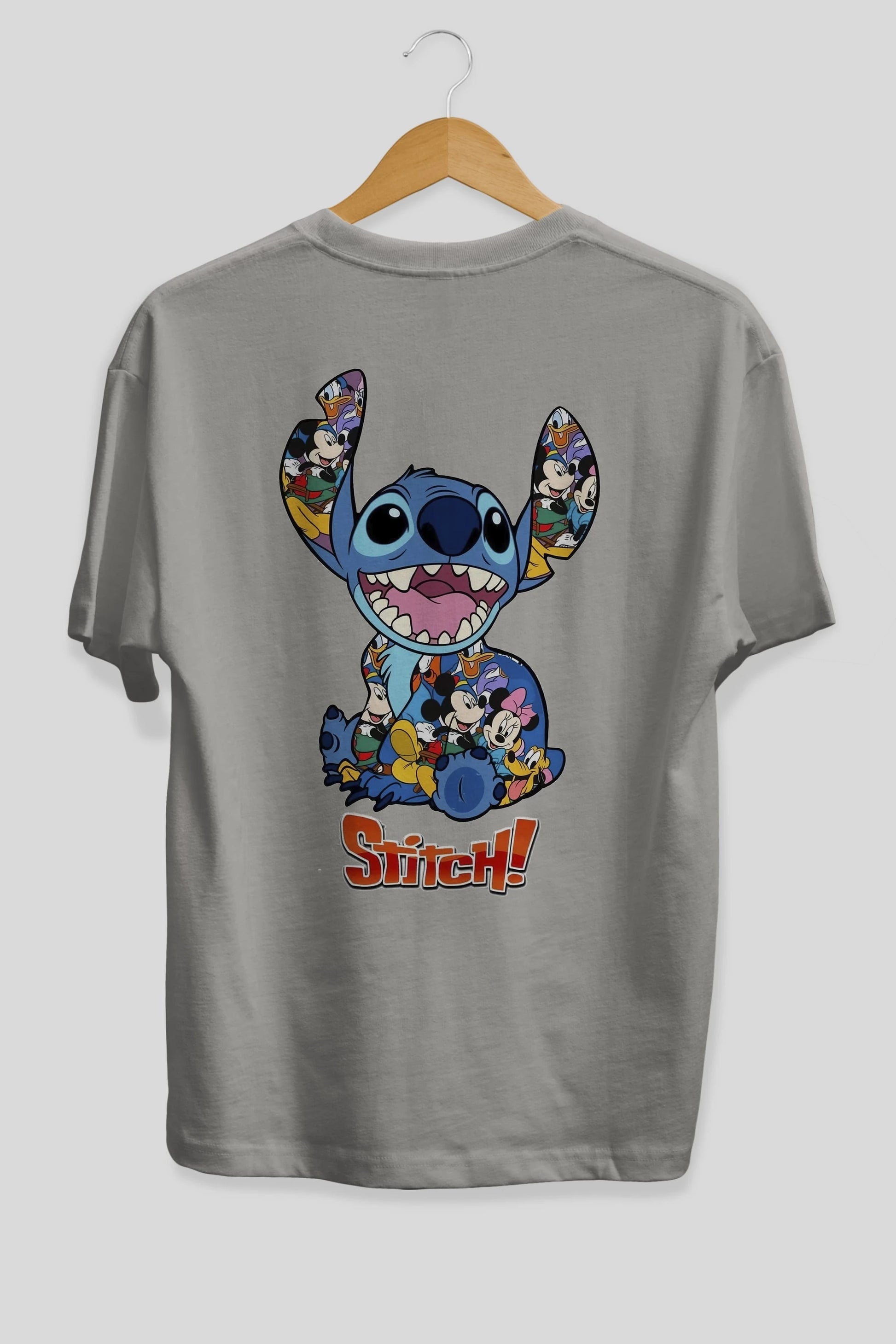 Stitch Arka Baskılı Oversize t-shirt Erkek Kadın Unisex %100 Pamuk Bisiklet Yaka tişort