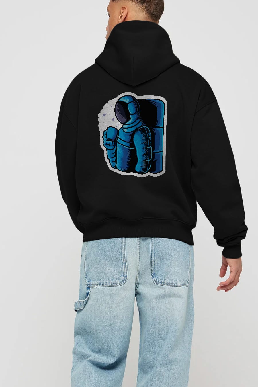 Drinking coffee in space sticker Arka Baskılı Hoodie Oversize Kapüşonlu Sweatshirt Erkek Kadın Unisex