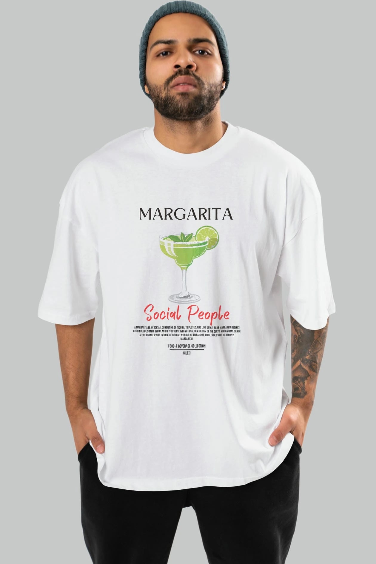 Margarita Kokteyl Serisi ön Baskılı Oversize t-shirt Erkek Kadın %100 Pamuk Bisiklet Yaka tişort