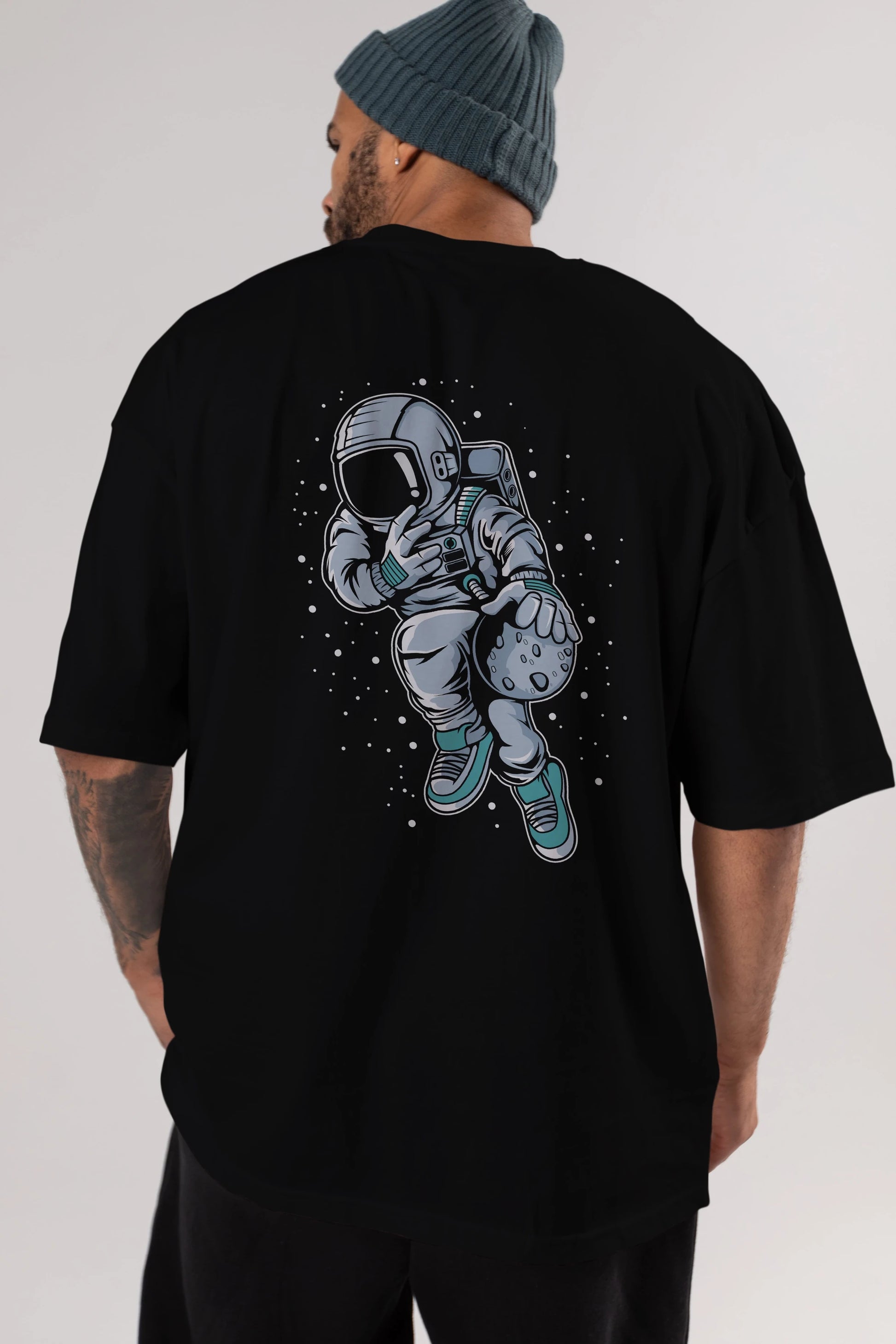 Astronaut Basketball (2) Arka Baskılı Oversize t-shirt Erkek Kadın Unisex