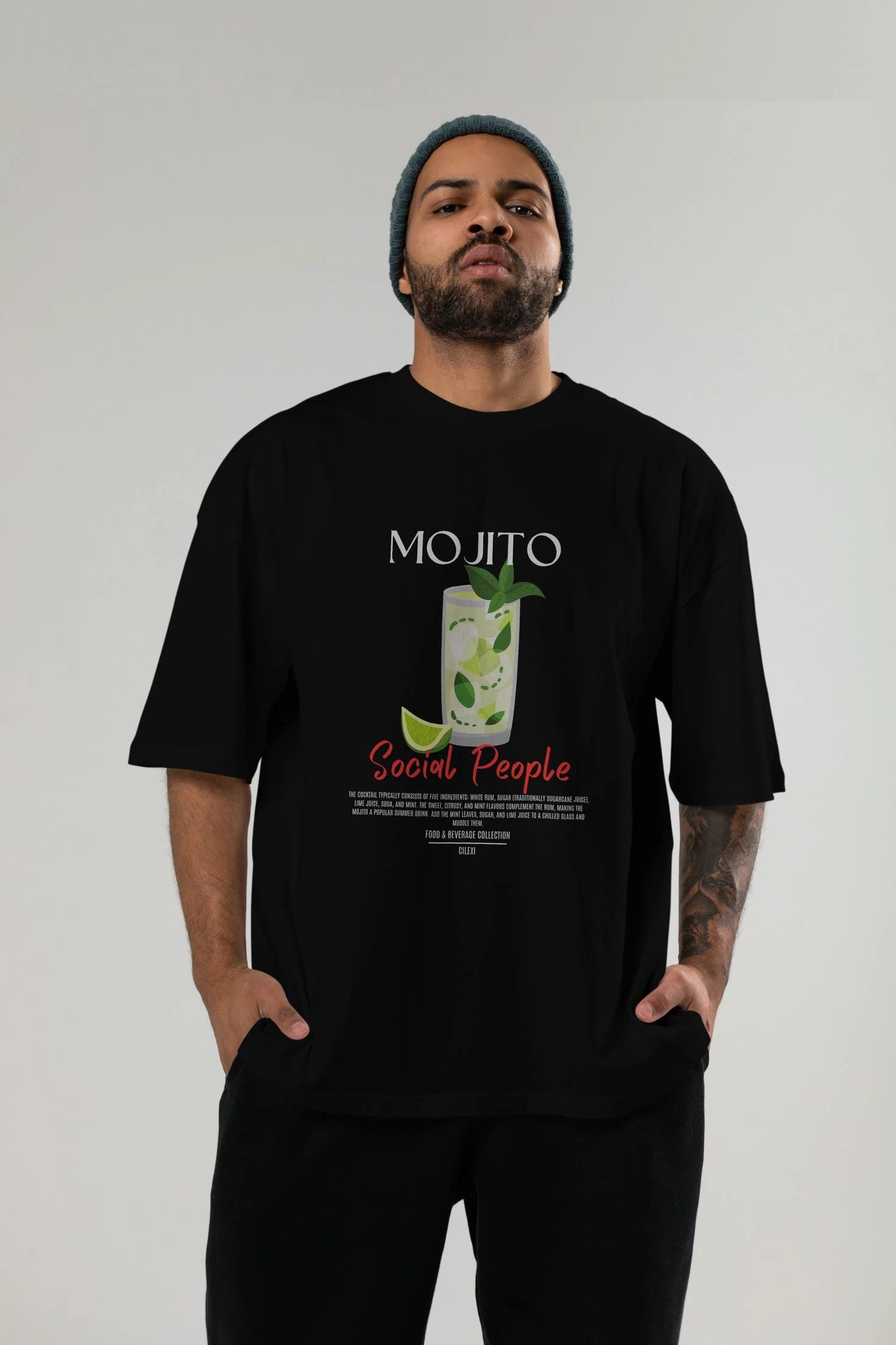 Mojıto Kokteyl Serisi ön Baskılı Oversize t-shirt Erkek Kadın %100 Pamuk Bisiklet Yaka tişort