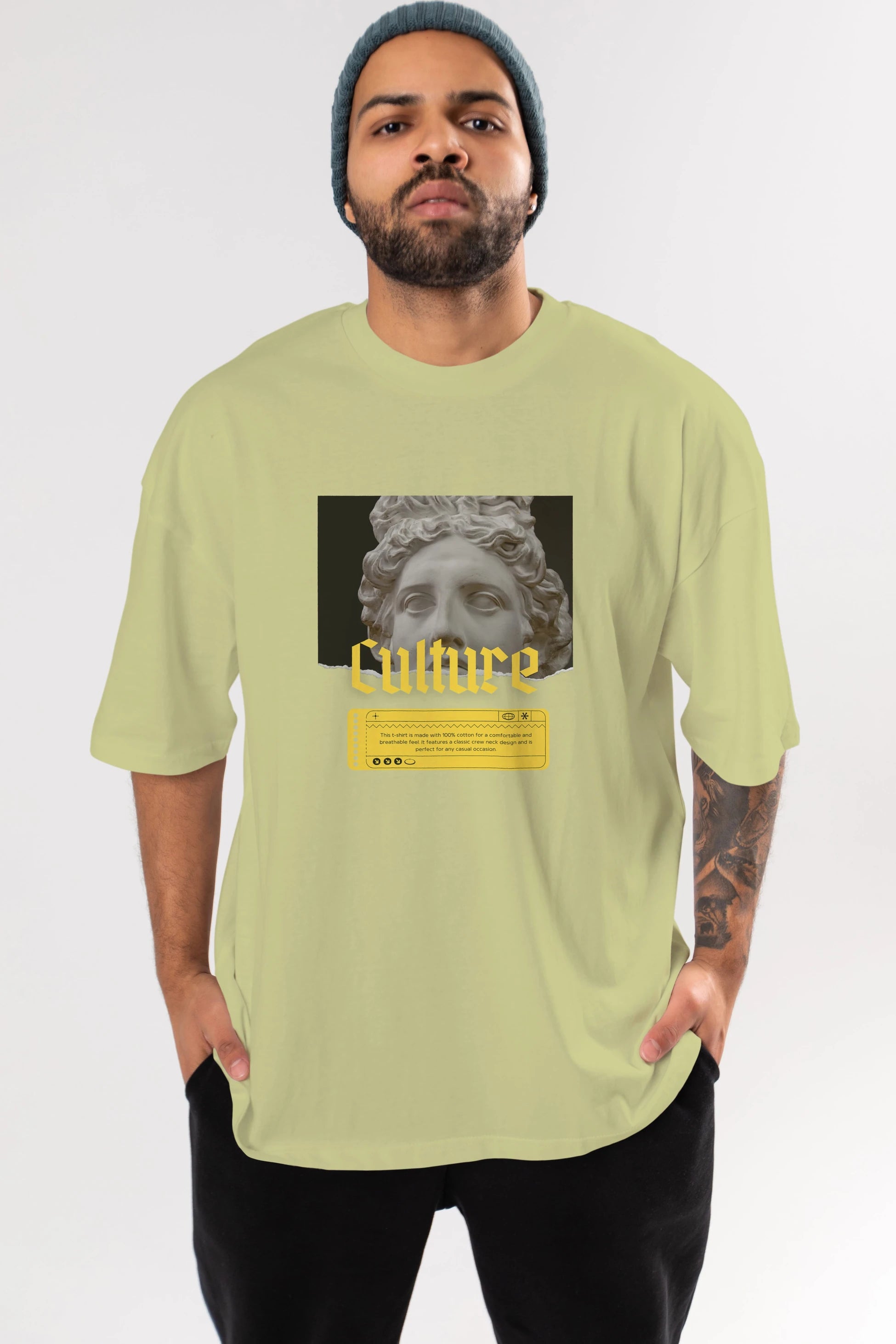 Culture Yazılı Ön Baskılı Oversize t-shirt Erkek Kadın Unisex