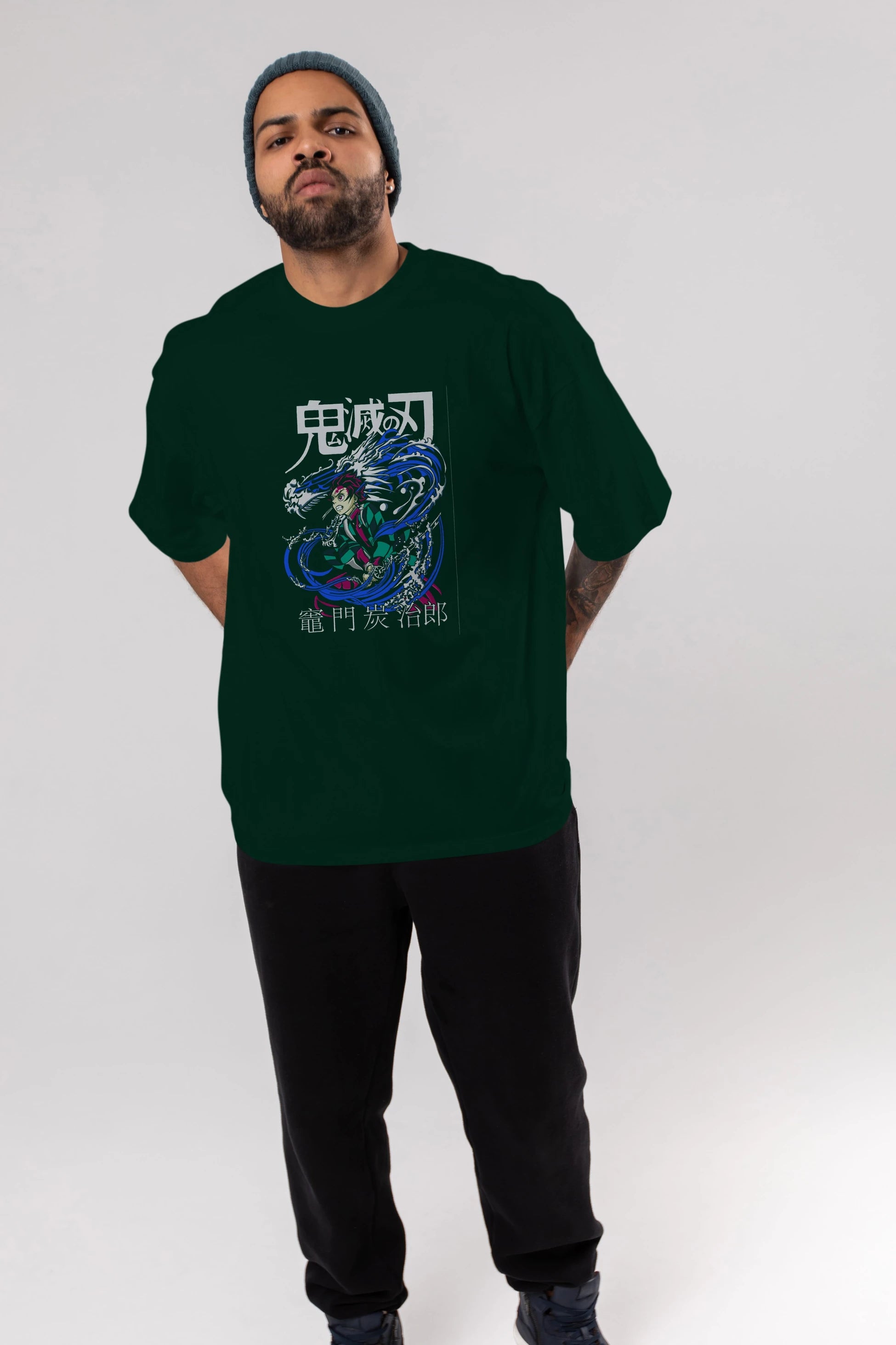 TANJIRO KAMADO 2 Anime Ön Baskılı Oversize t-shirt %100 pamuk Erkek Kadın Unisex