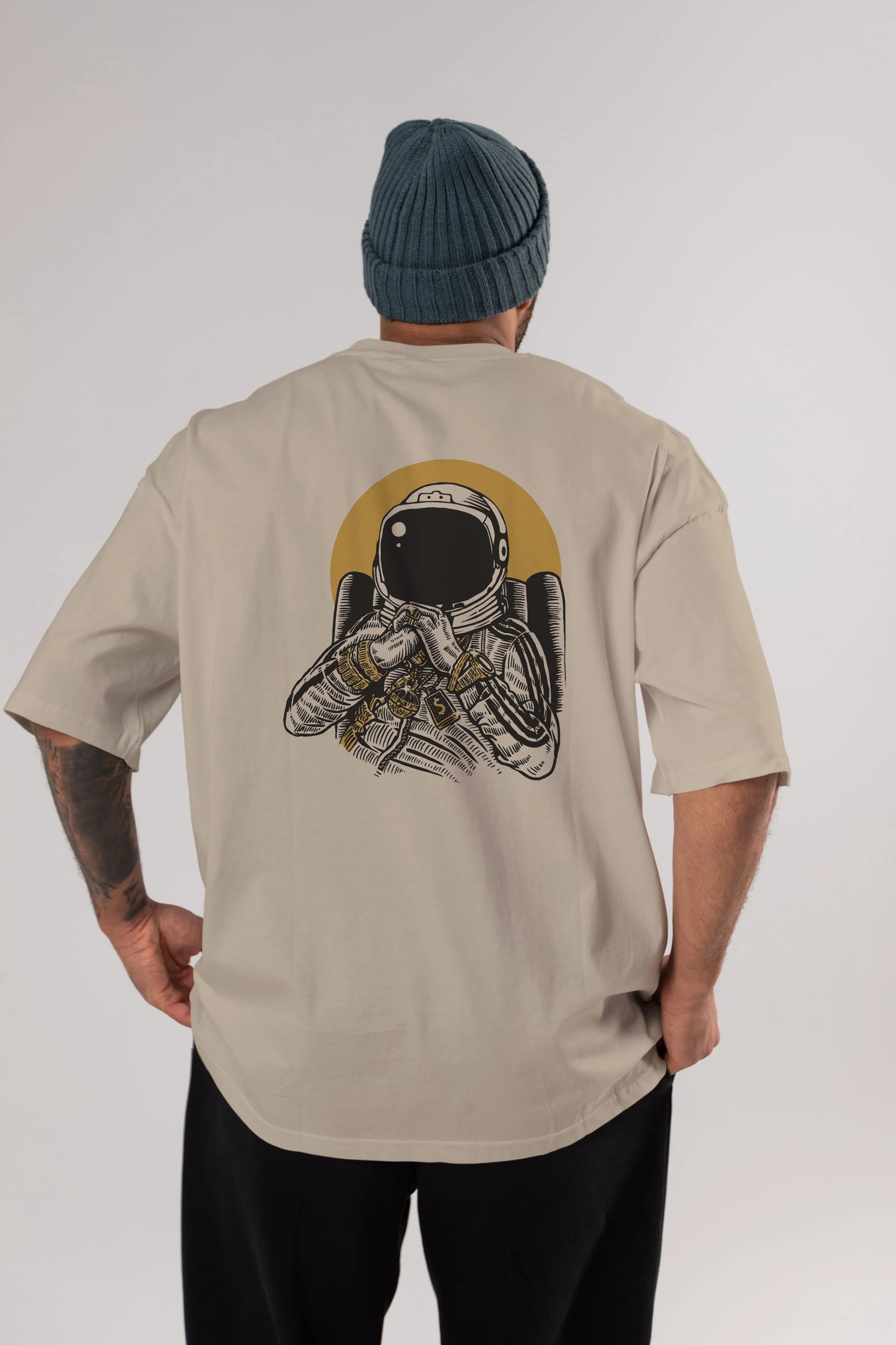Space Dee Jay Arka Baskılı Oversize t-shirt Erkek Kadın Unisex %100 Pamuk