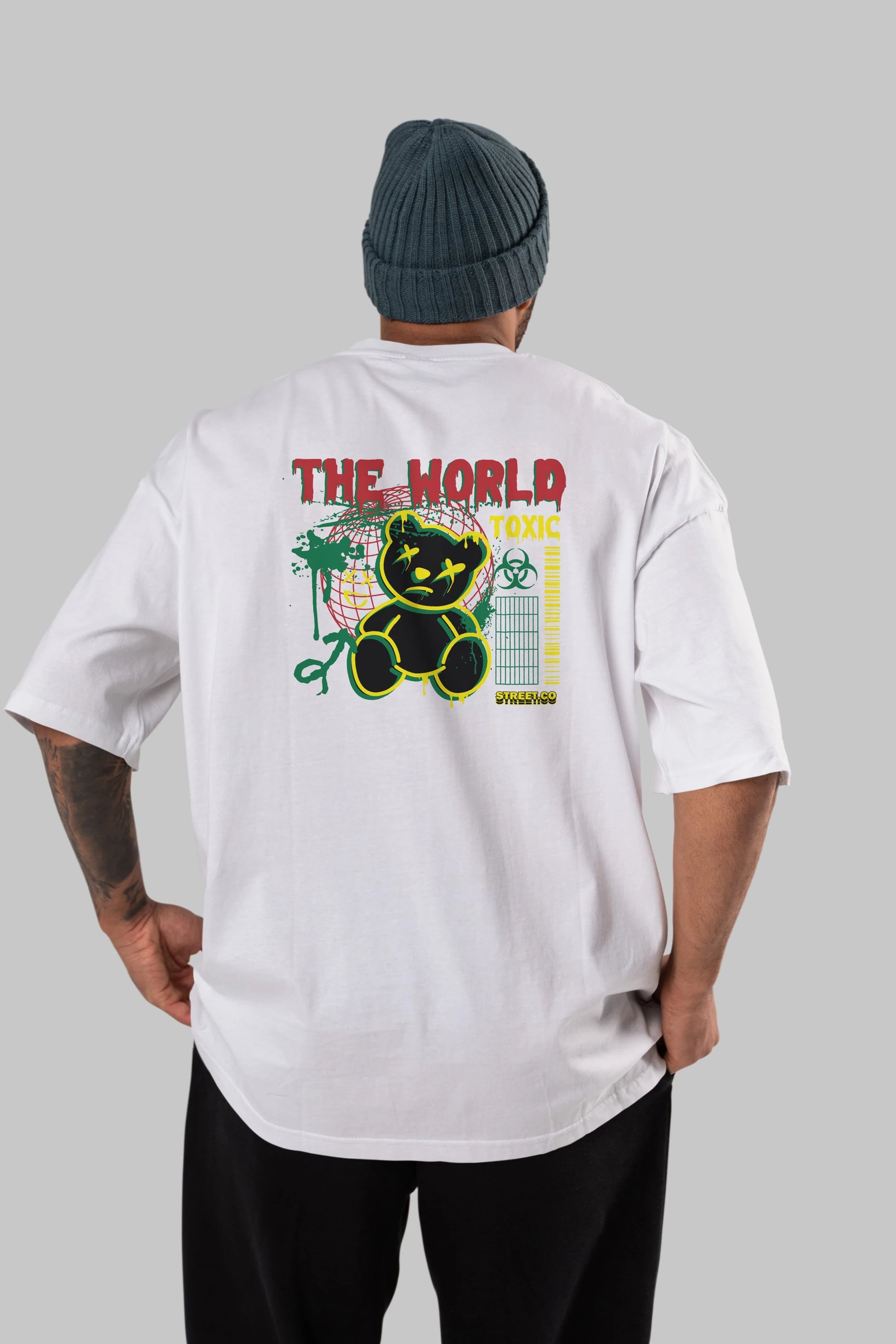 The World Toxic Bear Arka Baskılı Oversize t-shirt Erkek Kadın Unisex