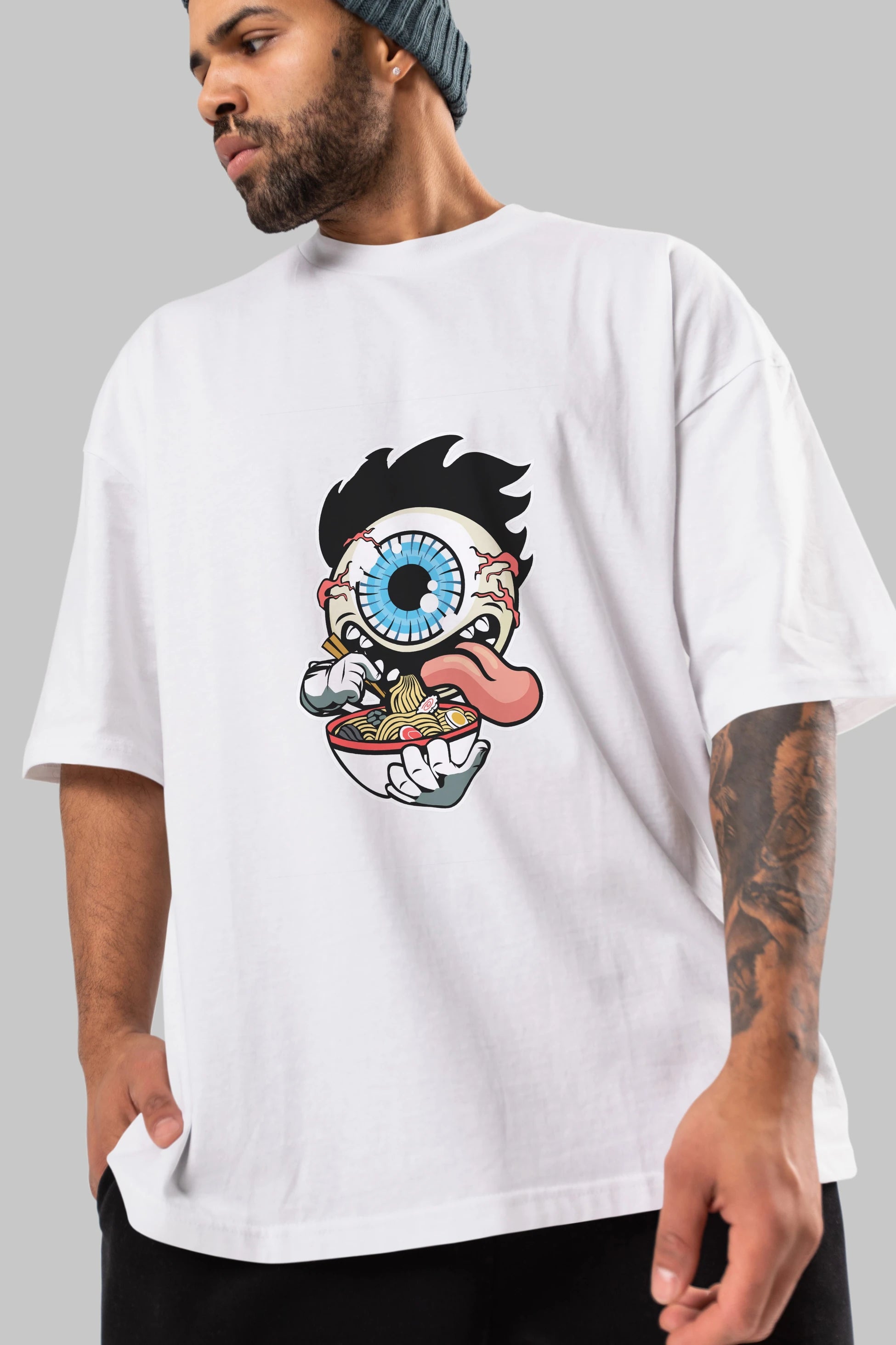 Eyeball Ramen Ön Baskılı Oversize t-shirt Erkek Kadın Unisex %100 Pamuk tişort