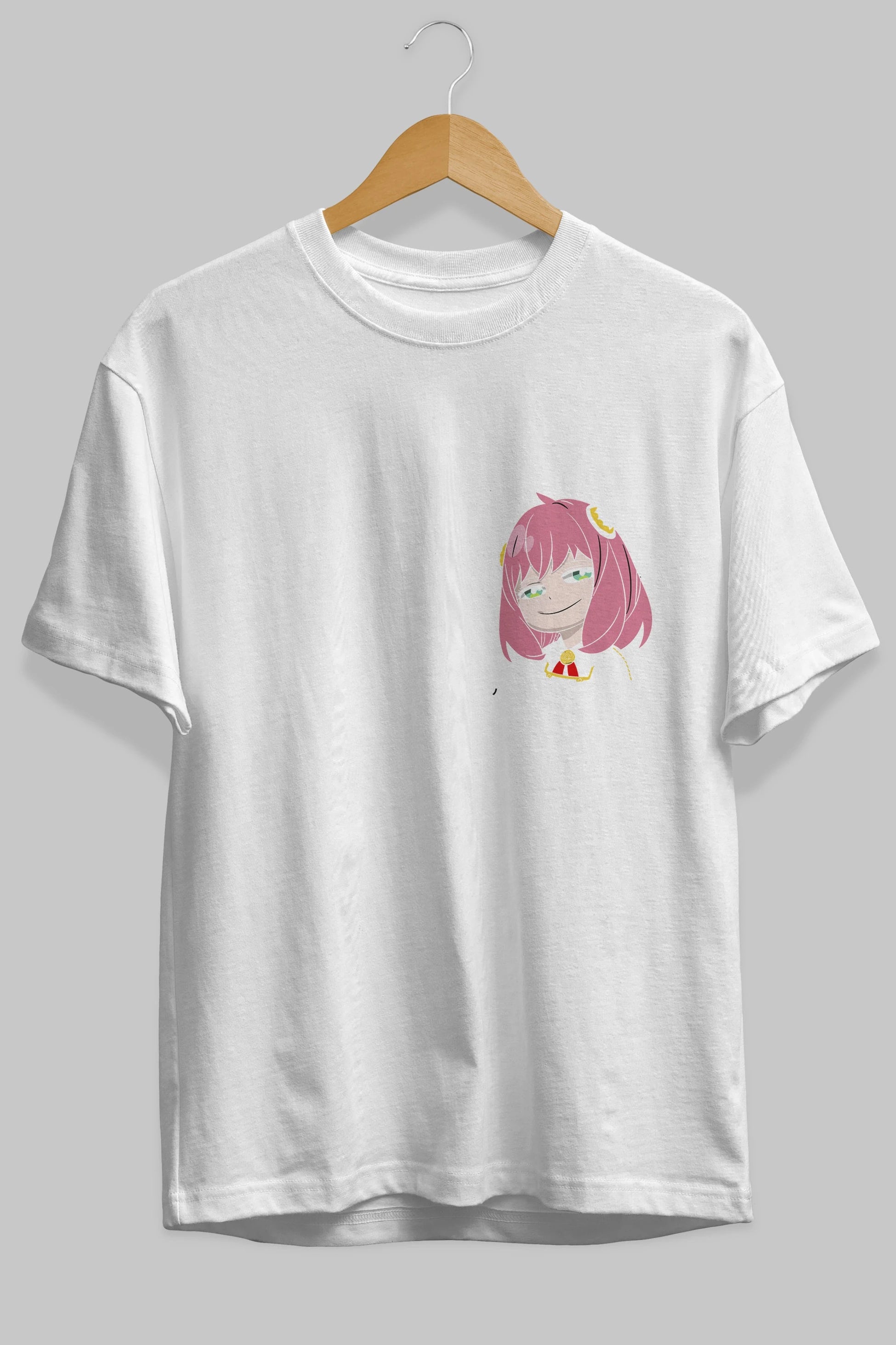 Anya SPYX FAMILY Ön Sol Baskılı Oversize t-shirt Erkek Kadın Unisex %100 Pamuk Bisiklet Yaka tişort
