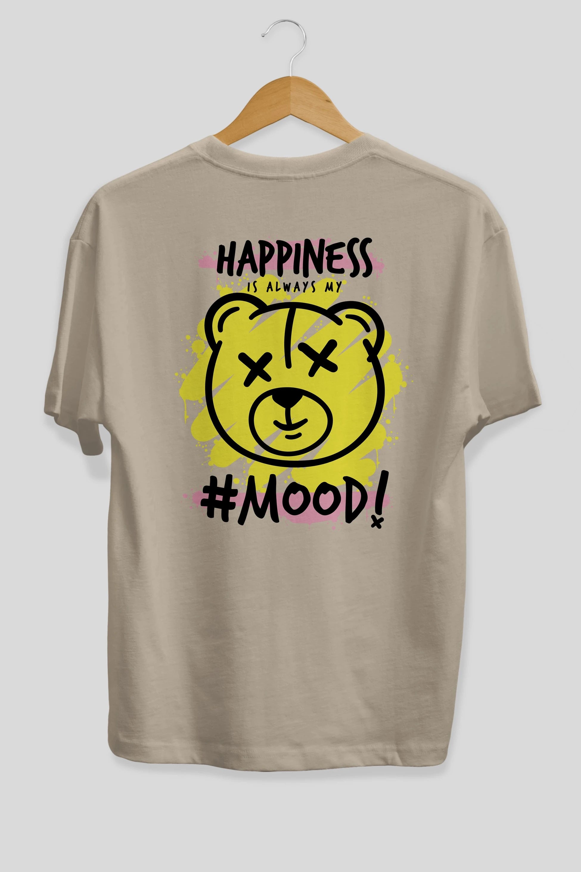 Happiness Mood Bear Arka Baskılı Oversize t-shirt Erkek Kadın Unisex