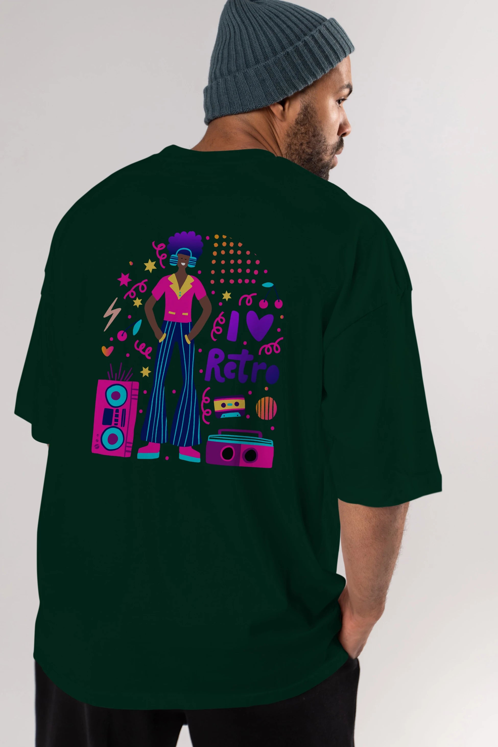 Retro Boy Party Arka Baskılı Oversize t-shirt Erkek Kadın Unisex