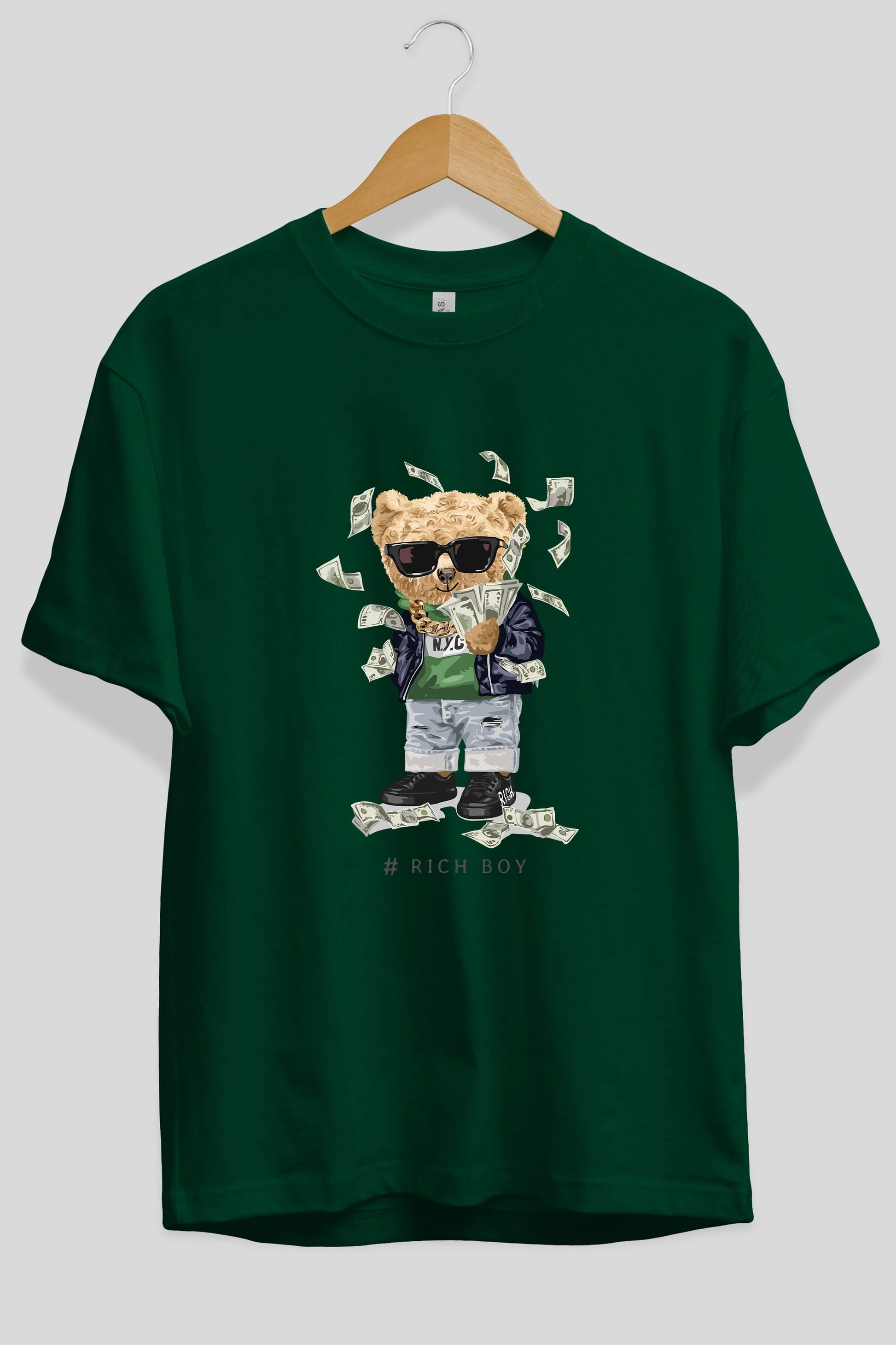 Teddy Bear Rich Boy Ön Baskılı Oversize t-shirt Erkek Kadın Unisex %100 Pamuk
