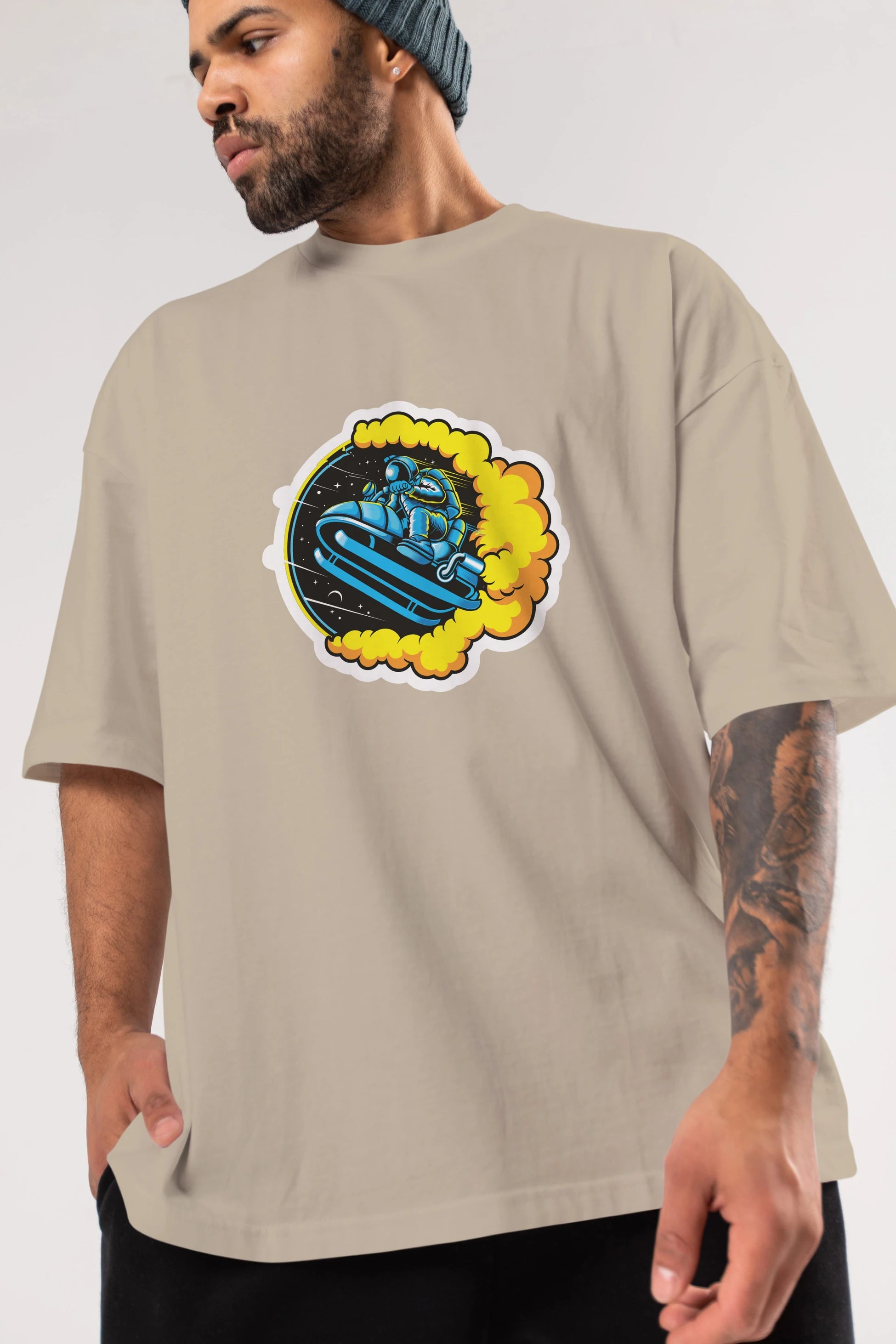 Astrojump with Snowmobile Sticker Ön Baskılı Oversize t-shirt Erkek Kadın Unisex