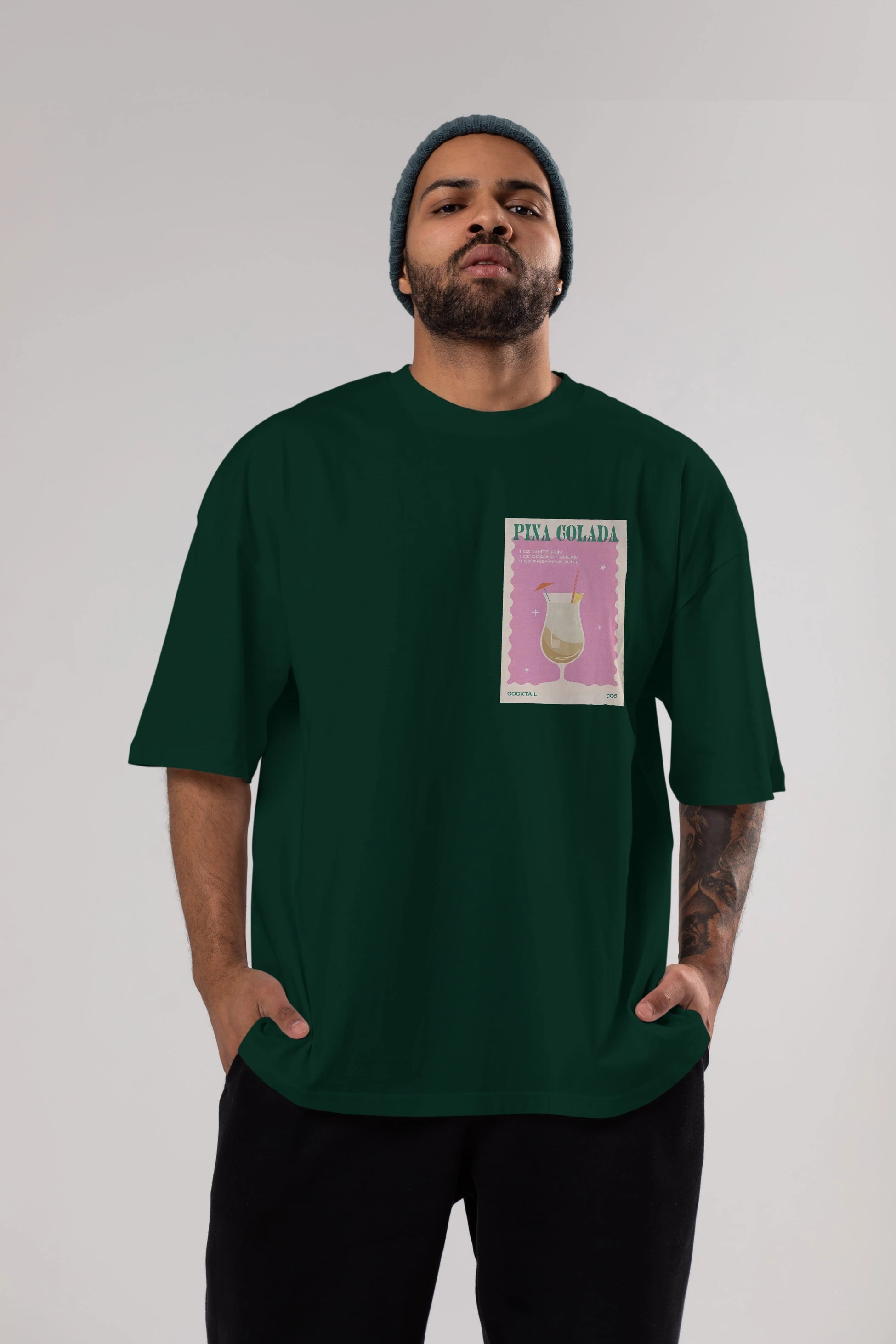 Pina Colada 3 Ön Sol Baskılı Oversize t-shirt Erkek Kadın Unisex %100 Pamuk Bisiklet Yaka tişort