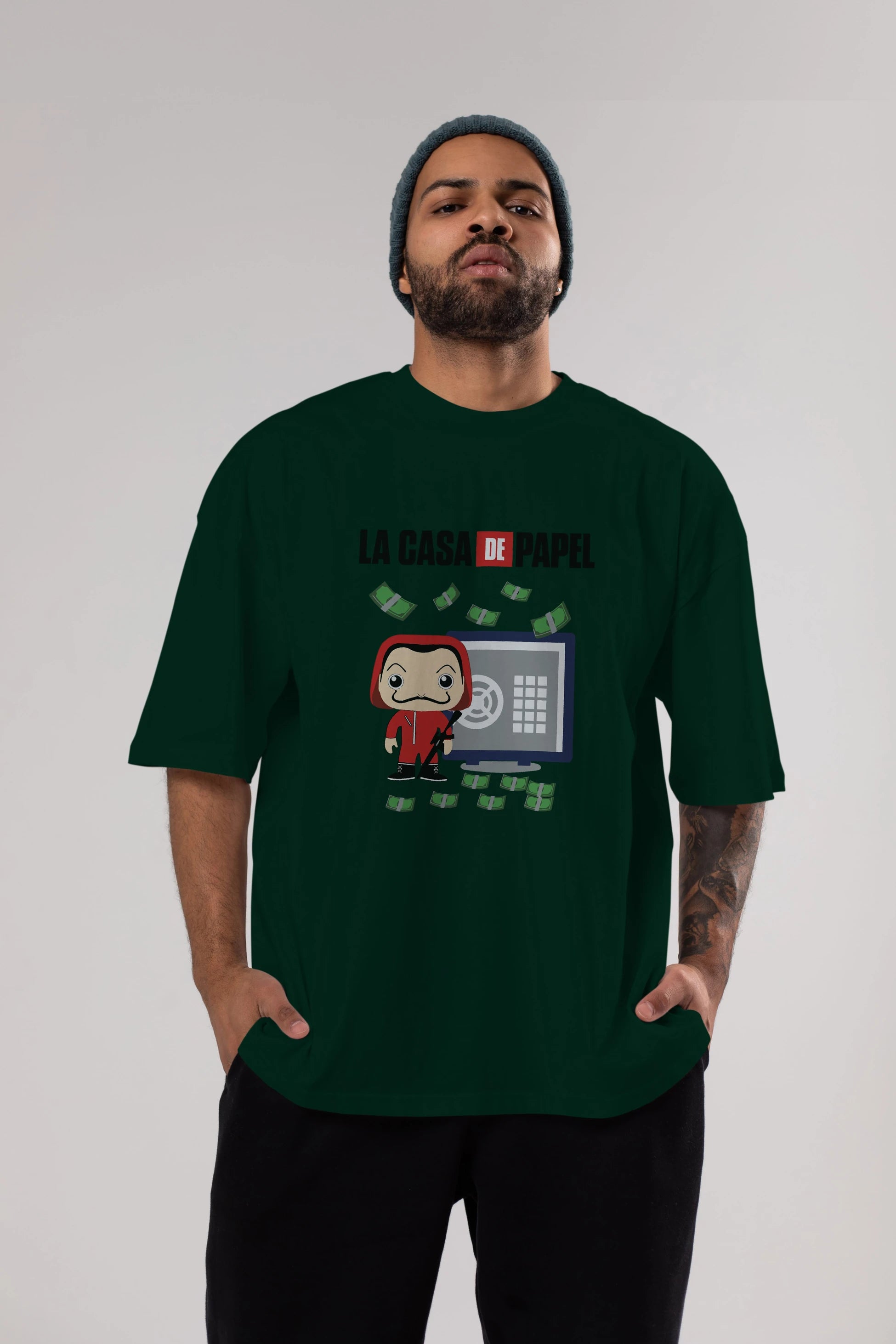 La Casa De Papel (4) Ön Baskılı Oversize t-shirt Erkek Kadın Unisex %100 Pamuk Bisiklet Yaka tişort