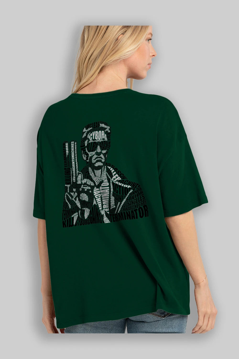 Terminator Calligram Arka Baskılı Oversize t-shirt %100 pamuk Erkek Kadın Unisex