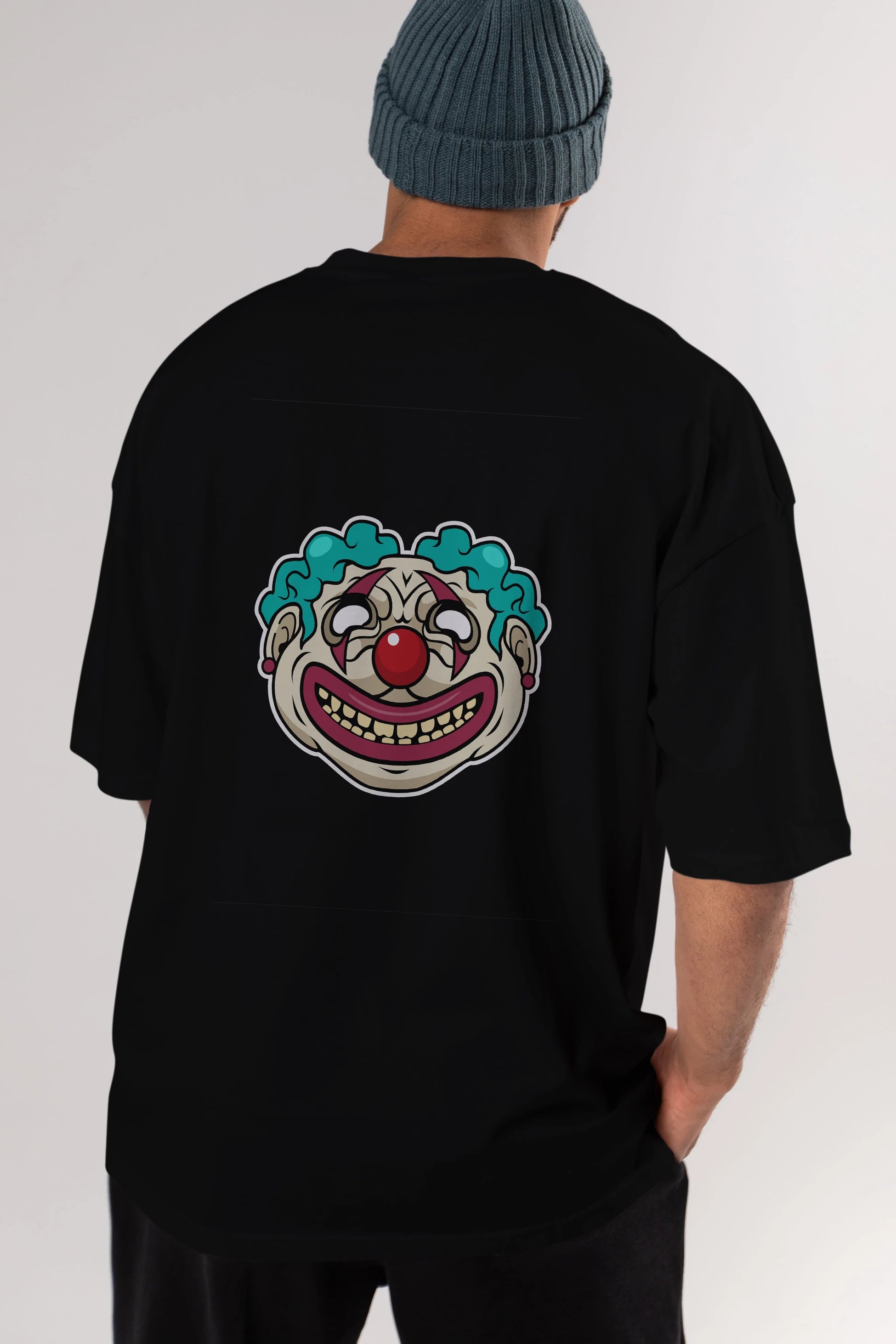 Clown Head Arka Baskılı Oversize t-shirt Erkek Kadın Unisex %100 Pamuk tişort