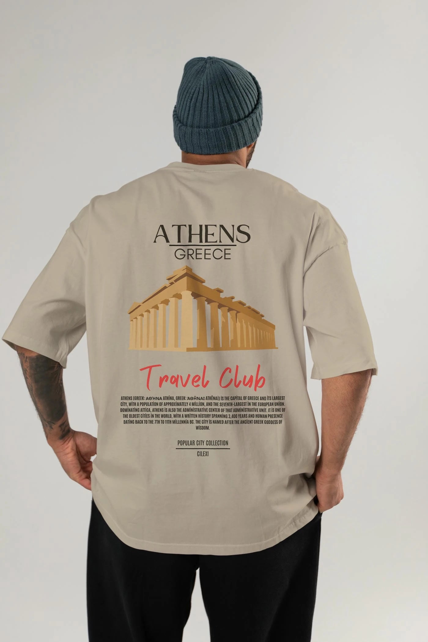 Athens Greece Arka Baskılı Oversize t-shirt Erkek Kadın Pamuk Bisiklet Yaka tişort
