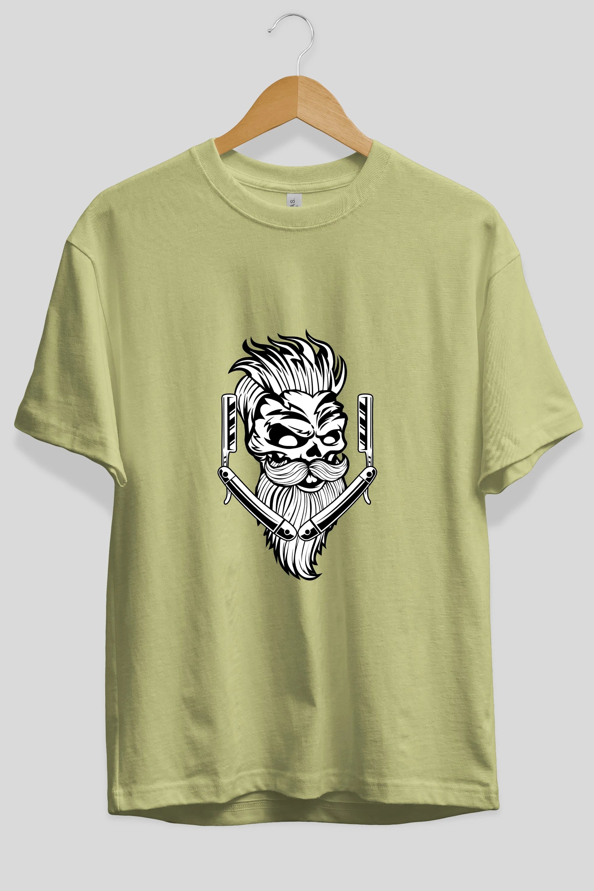 Skull Beard Ön Baskılı Oversize t-shirt Erkek Kadın Unisex %100 Pamuk tişort