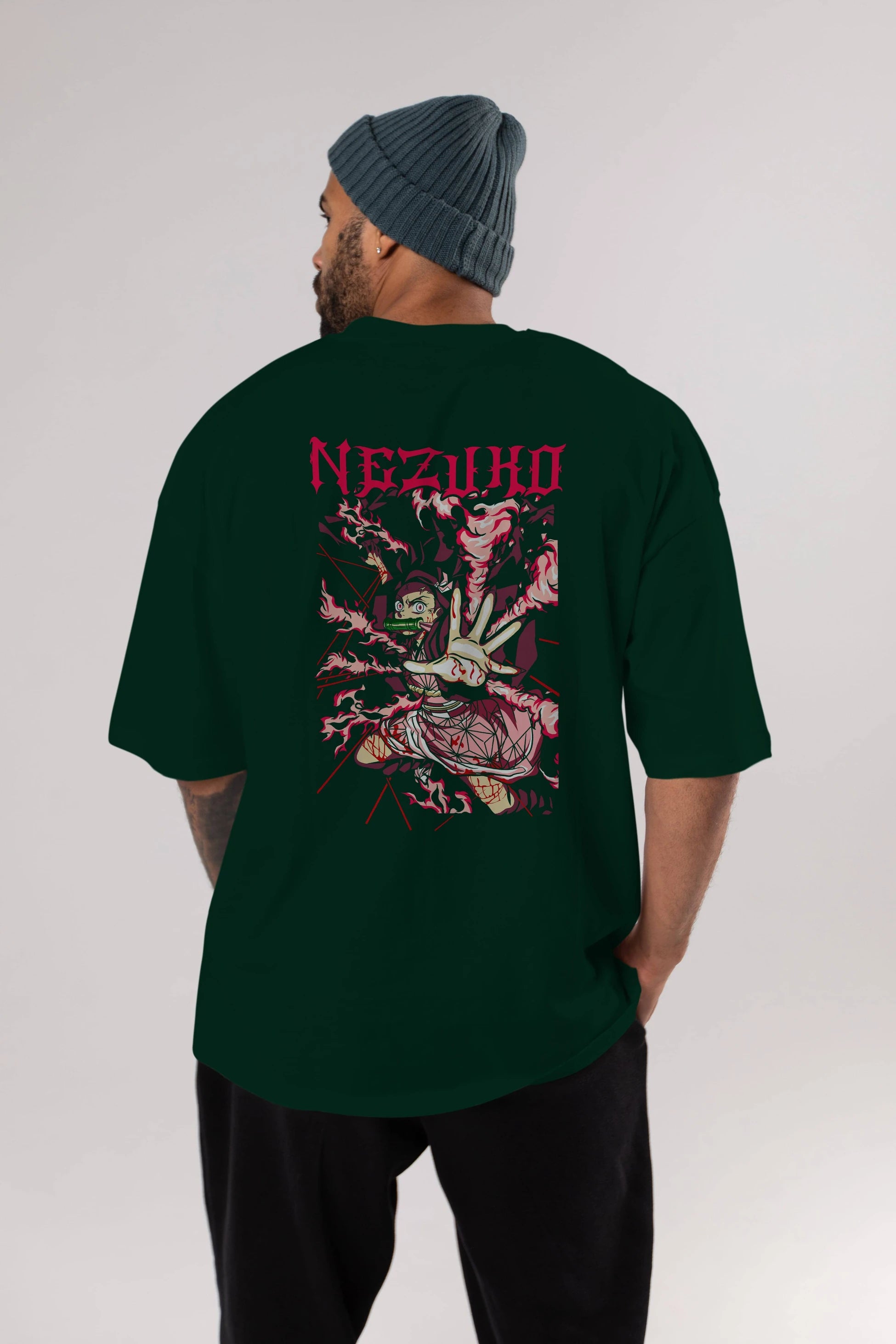 NEZUKO KAMADO Anime Arka Baskılı Oversize t-shirt Erkek Kadın Unisex