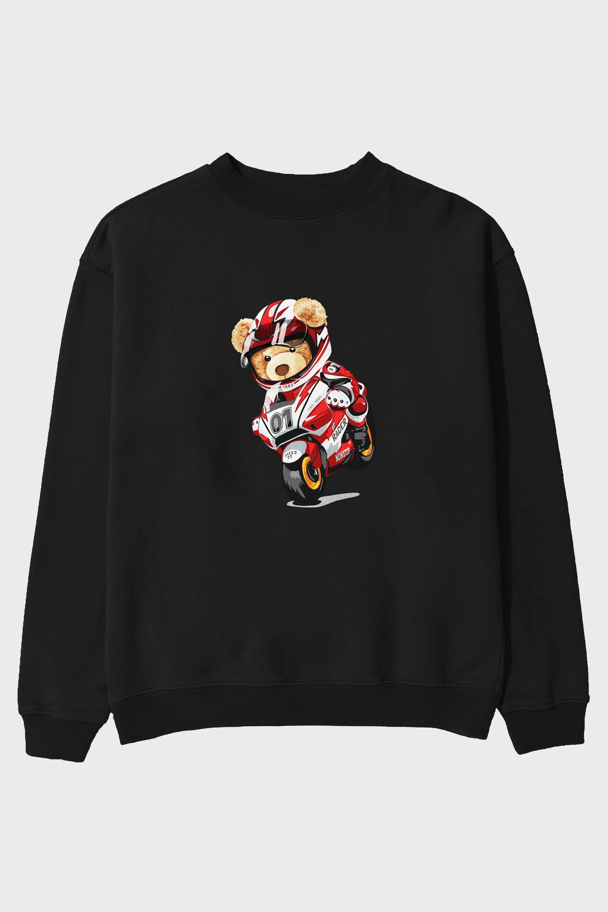 Teddy Bear Racer Ön Baskılı Oversize Sweatshirt Erkek Kadın Unisex
