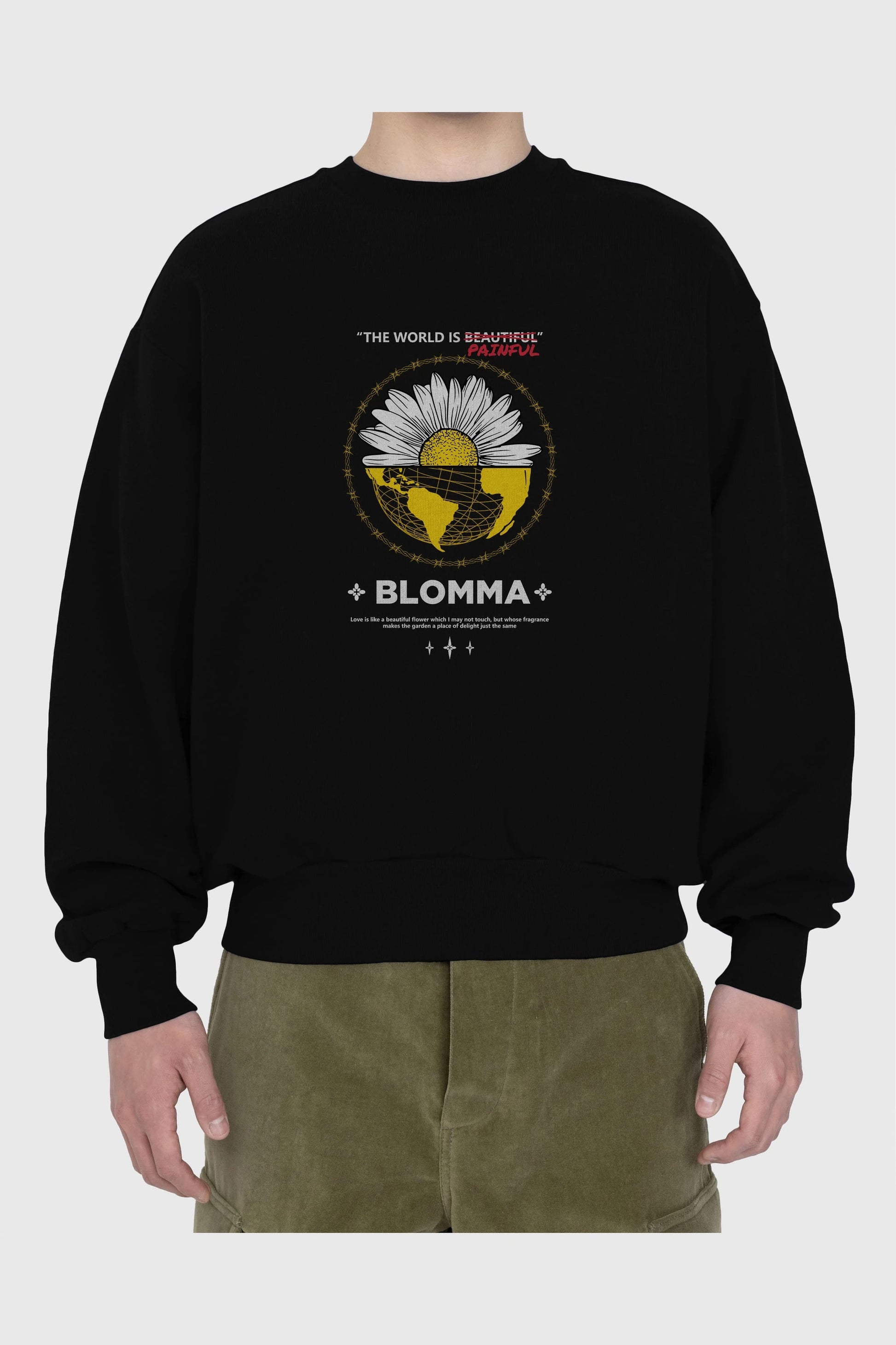 Blomma Ön Baskılı Oversize Sweatshirt Erkek Kadın Unisex