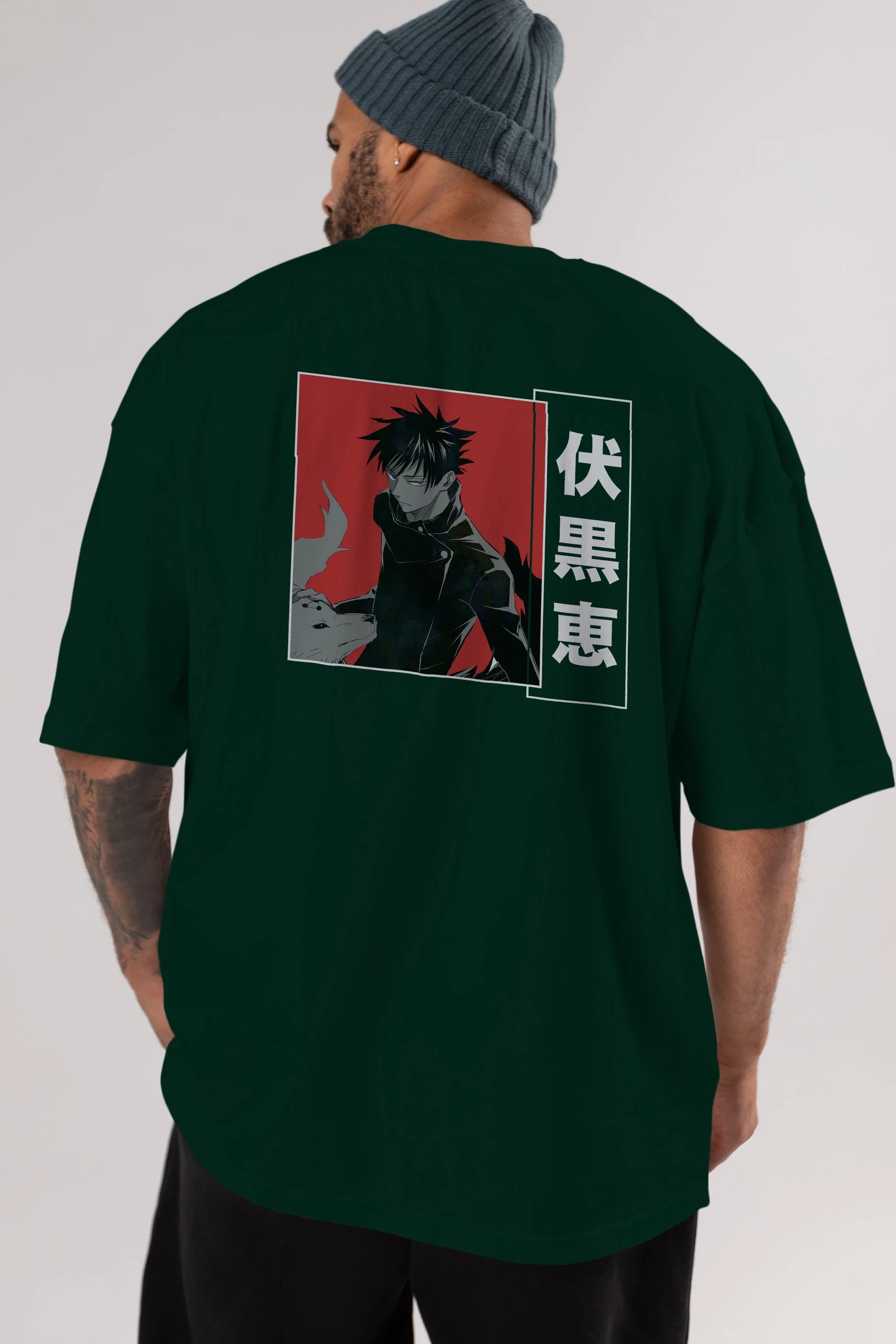 Megumi Fushiguro Anime Arka Baskılı Oversize t-shirt Erkek Kadın Unisex