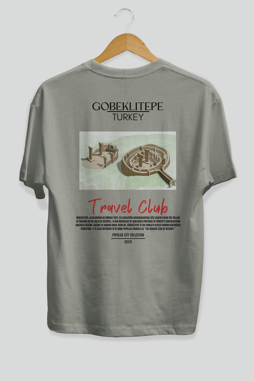 Gobeklitepe Turkey Arka Baskılı Oversize t-shirt Erkek Kadın Pamuk Bisiklet Yaka tişort