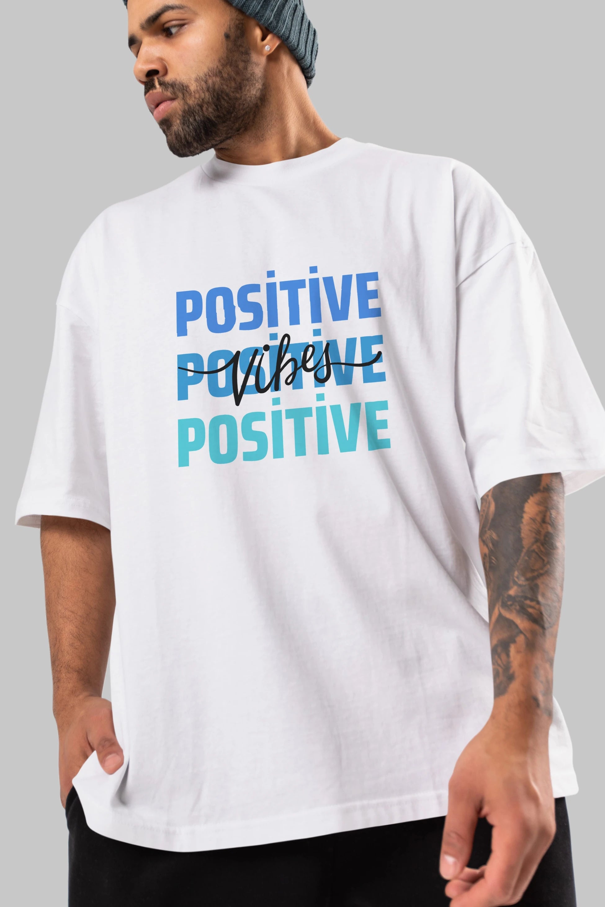 Positive Vibes 2 Ön Baskılı Oversize t-shirt Erkek Kadın Unisex