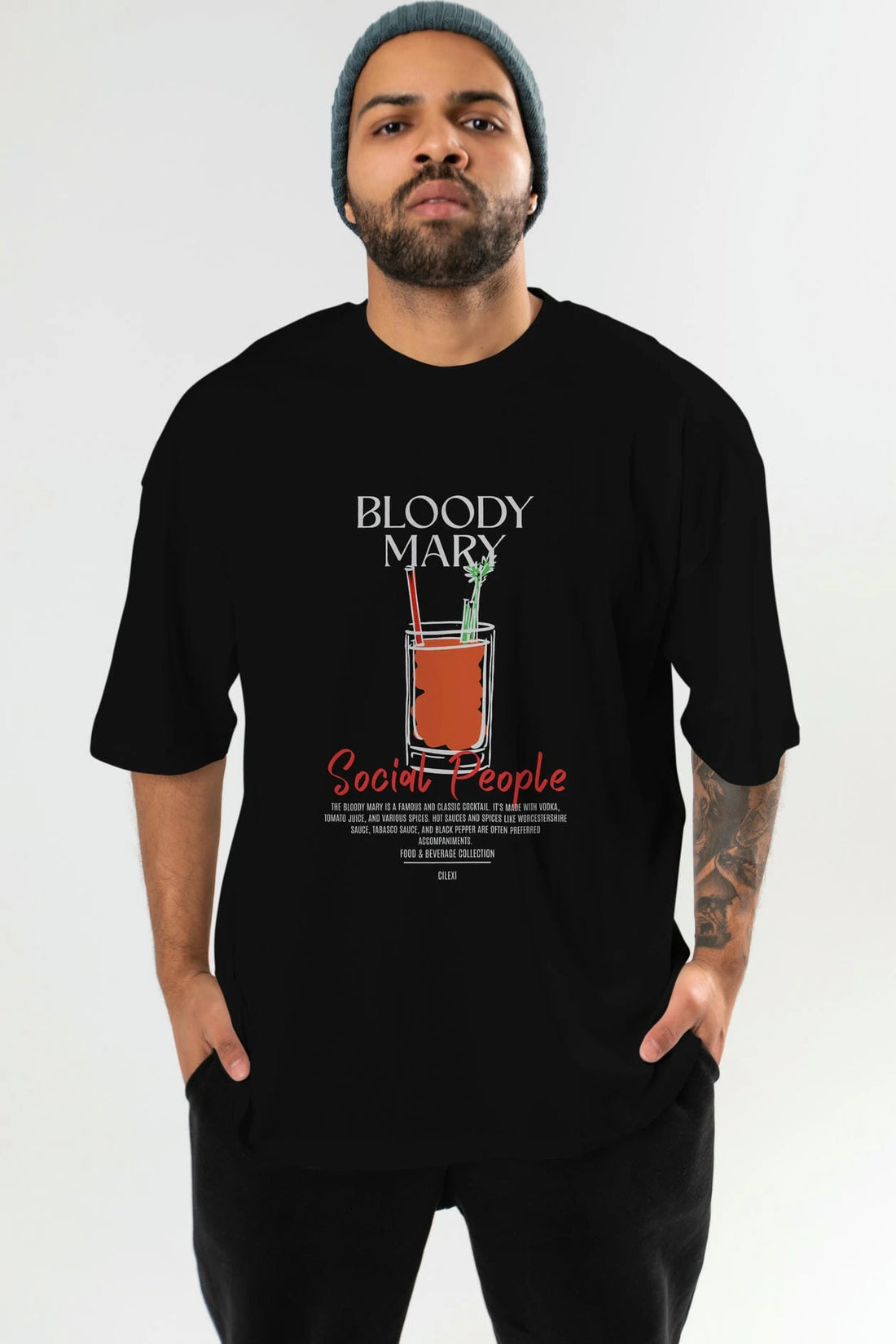 Bloody Mary Kokteyl Serisi ön Baskılı Oversize t-shirt Erkek Kadın %100 Pamuk Bisiklet Yaka tişort
