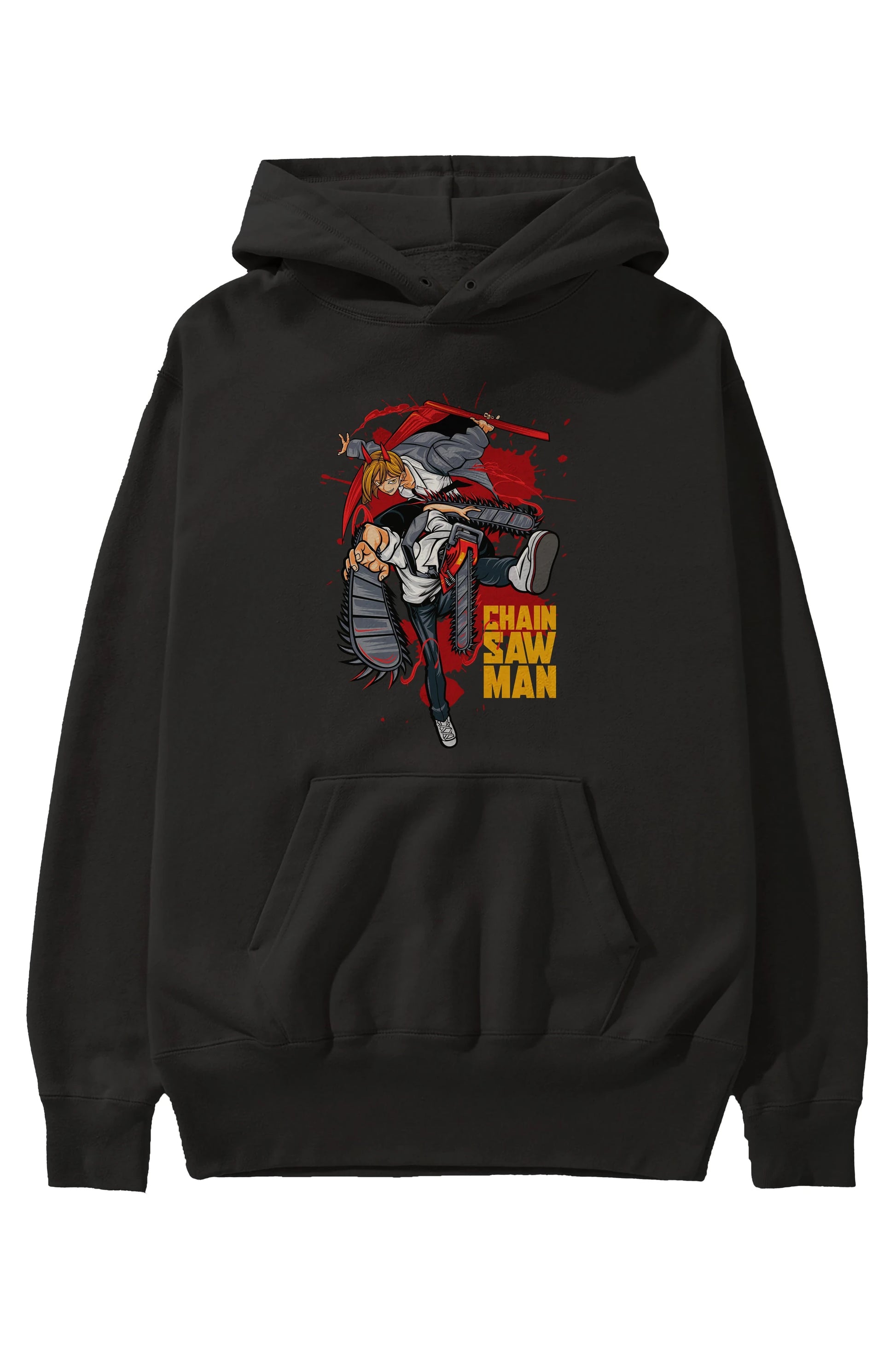 DENJI and POWER Anime Ön Baskılı Hoodie Oversize Kapüşonlu Sweatshirt Erkek Kadın Unisex