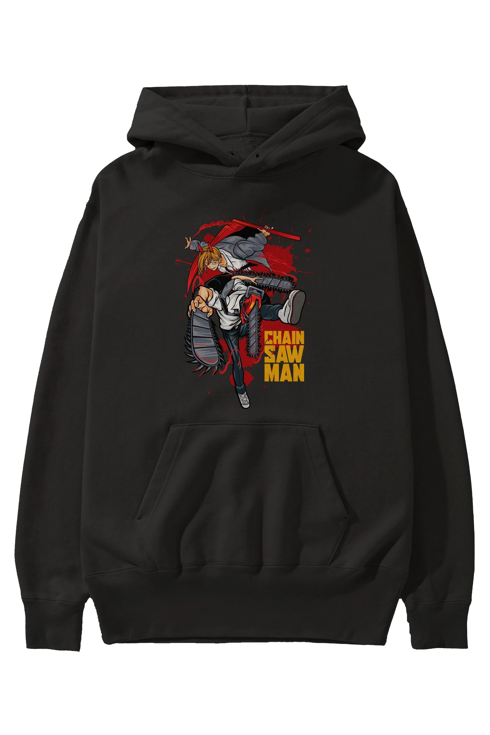 DENJI and POWER Anime Ön Baskılı Hoodie Oversize Kapüşonlu Sweatshirt Erkek Kadın Unisex