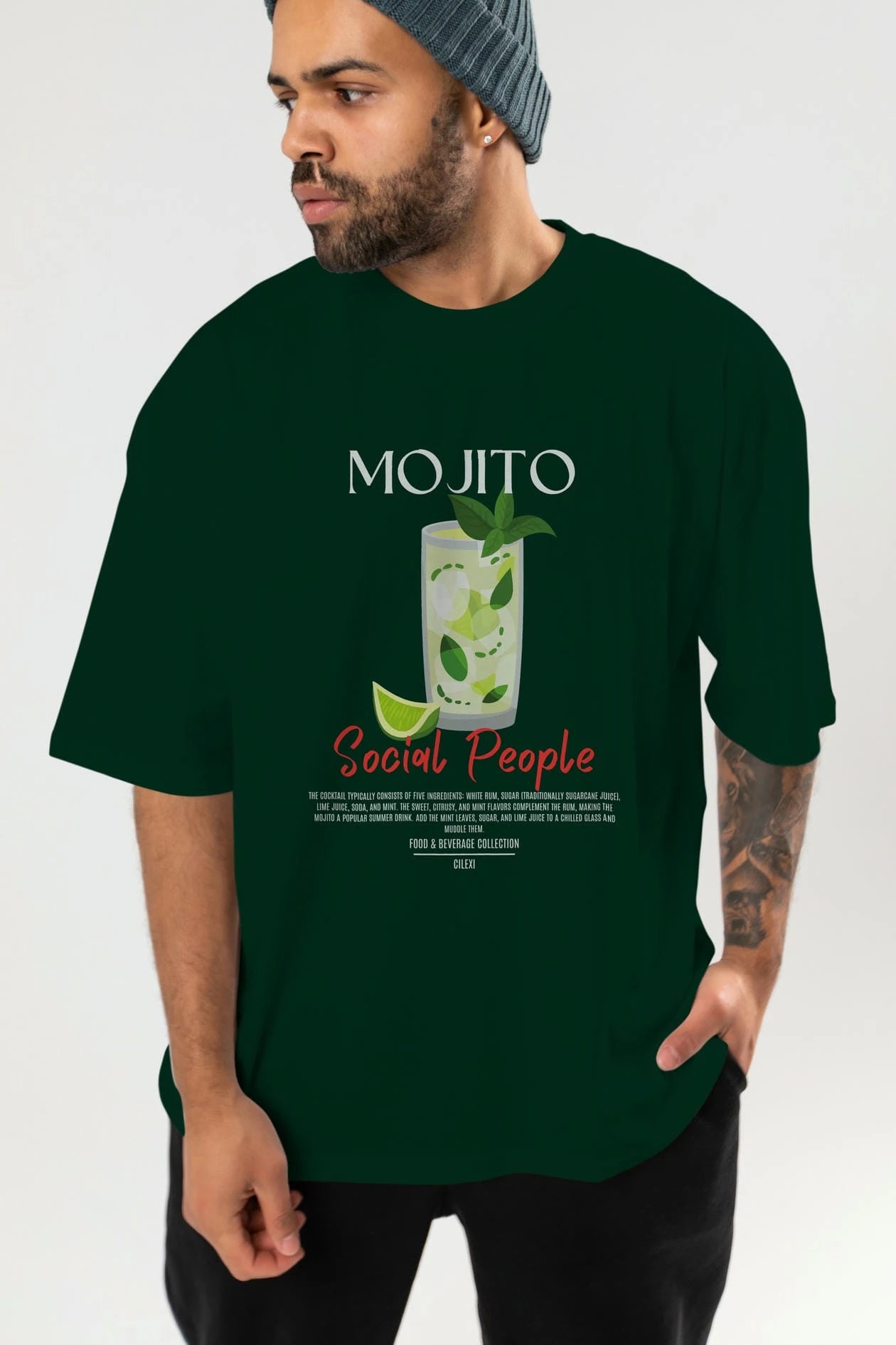 Mojıto Kokteyl Serisi ön Baskılı Oversize t-shirt Erkek Kadın %100 Pamuk Bisiklet Yaka tişort