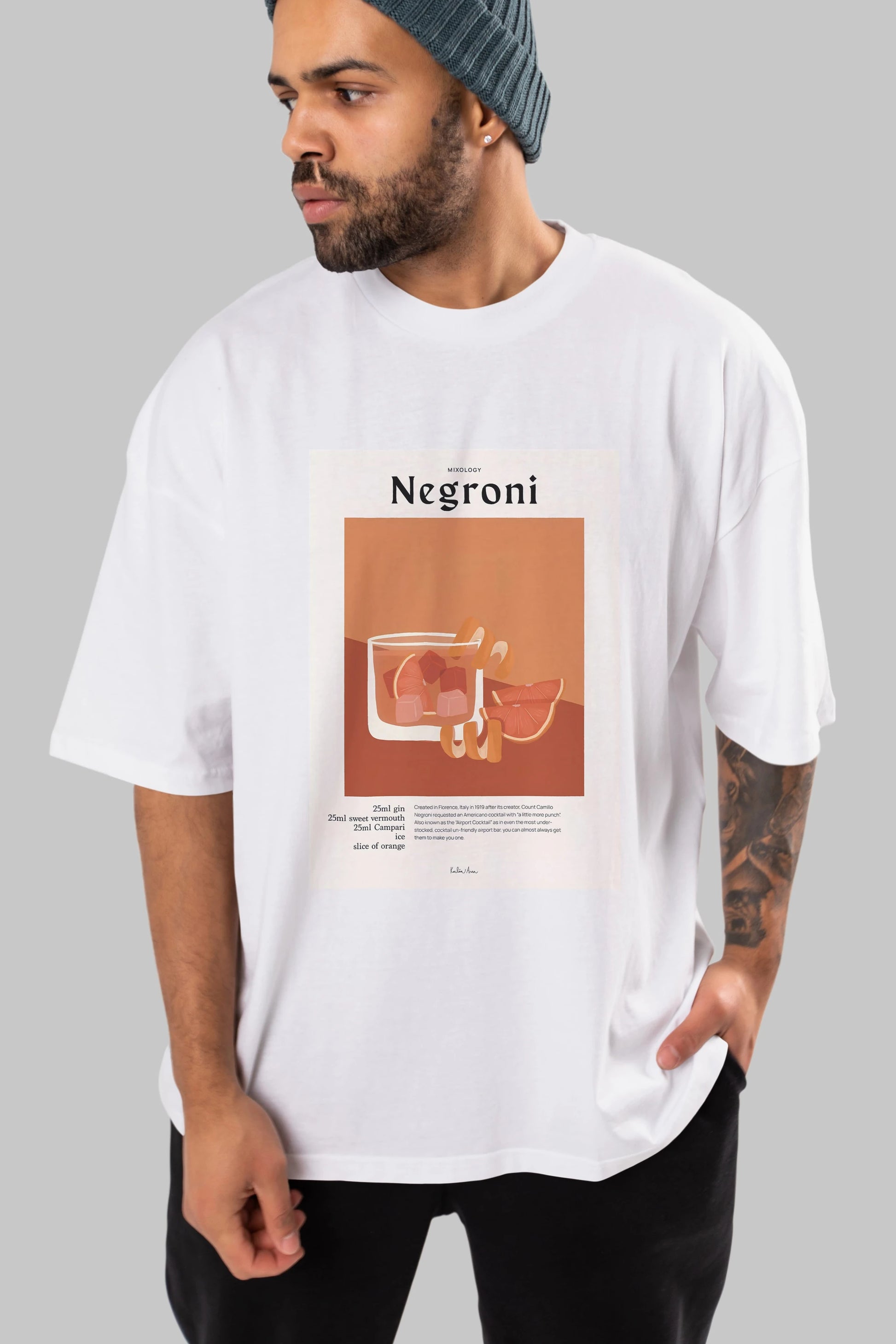 Mixology Negroni Ön Baskılı Oversize t-shirt Erkek Kadın Unisex %100 Pamuk Bisiklet Yaka tişort