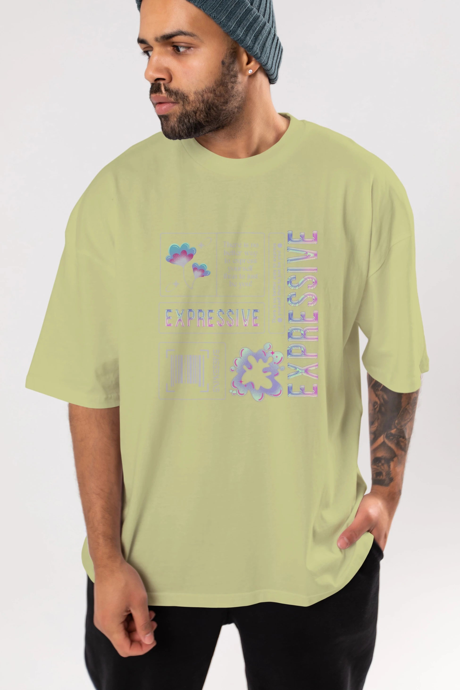 Expressive Streetwear Ön Baskılı Oversize t-shirt Erkek Kadın Unisex
