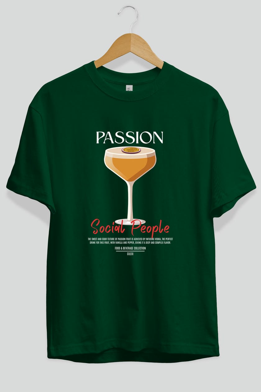 Passion Kokteyl Serisi ön Baskılı Oversize t-shirt Erkek Kadın %100 Pamuk Bisiklet Yaka tişort