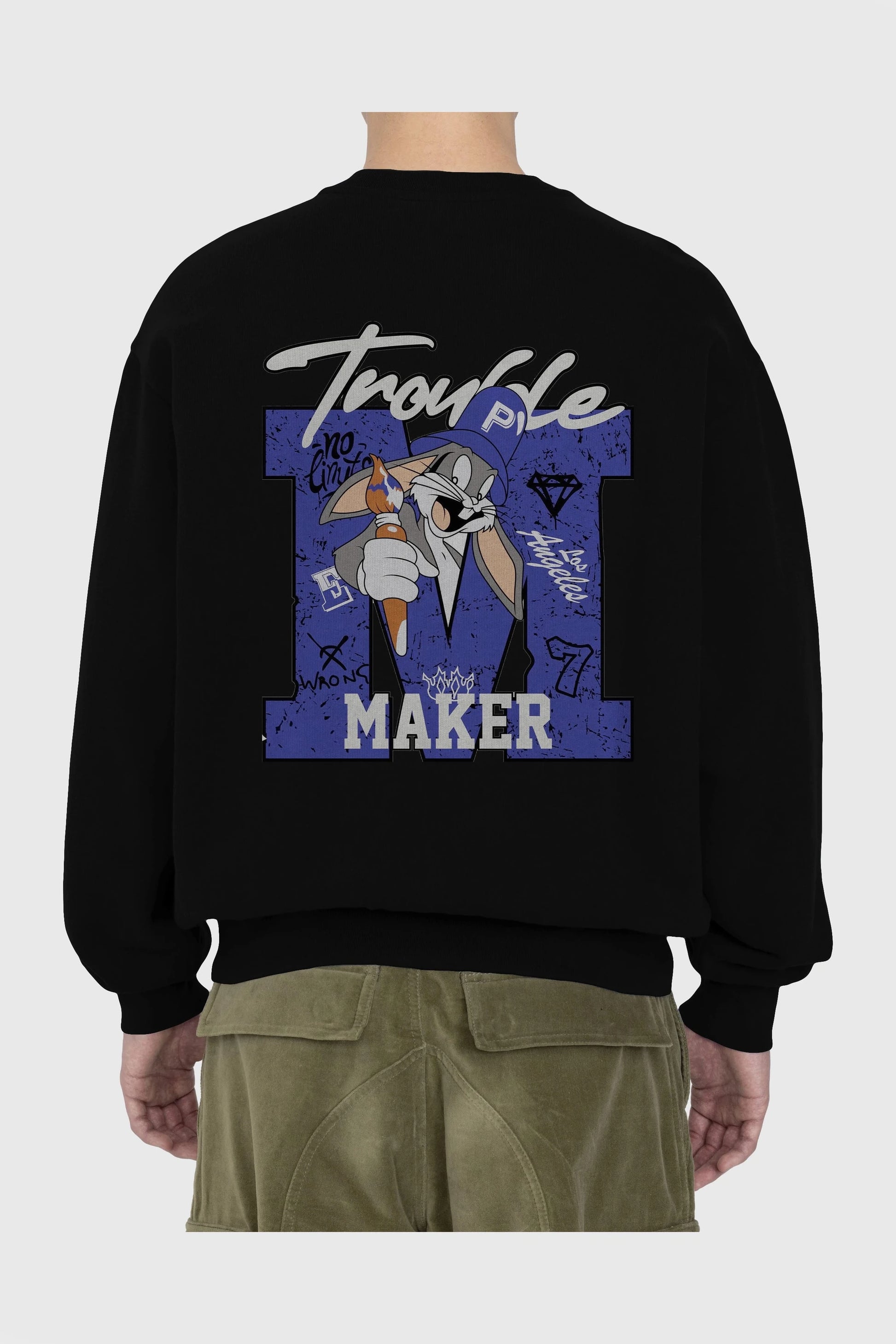Bugs Bunny Arka Baskılı Oversize Sweatshirt Erkek Kadın Unisex