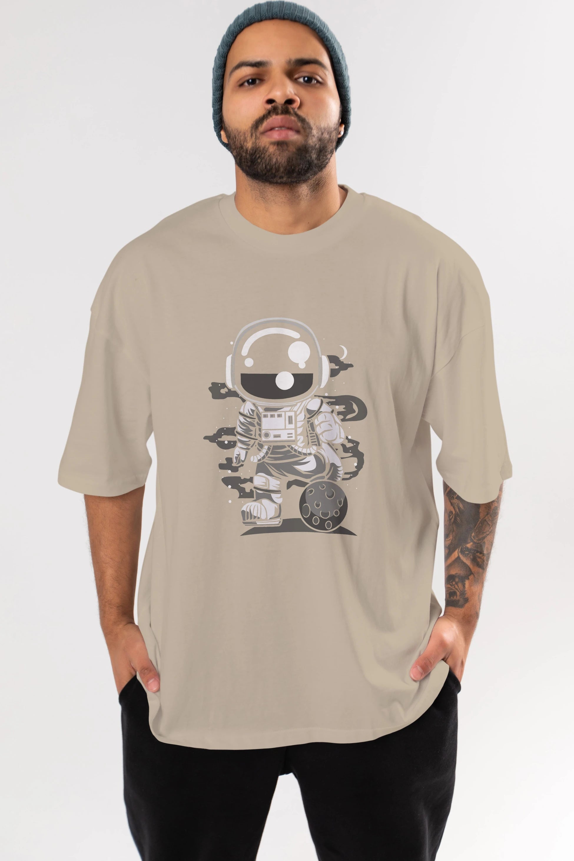 Astronaut Soccer Ön Baskılı Oversize t-shirt Erkek Kadın Unisex