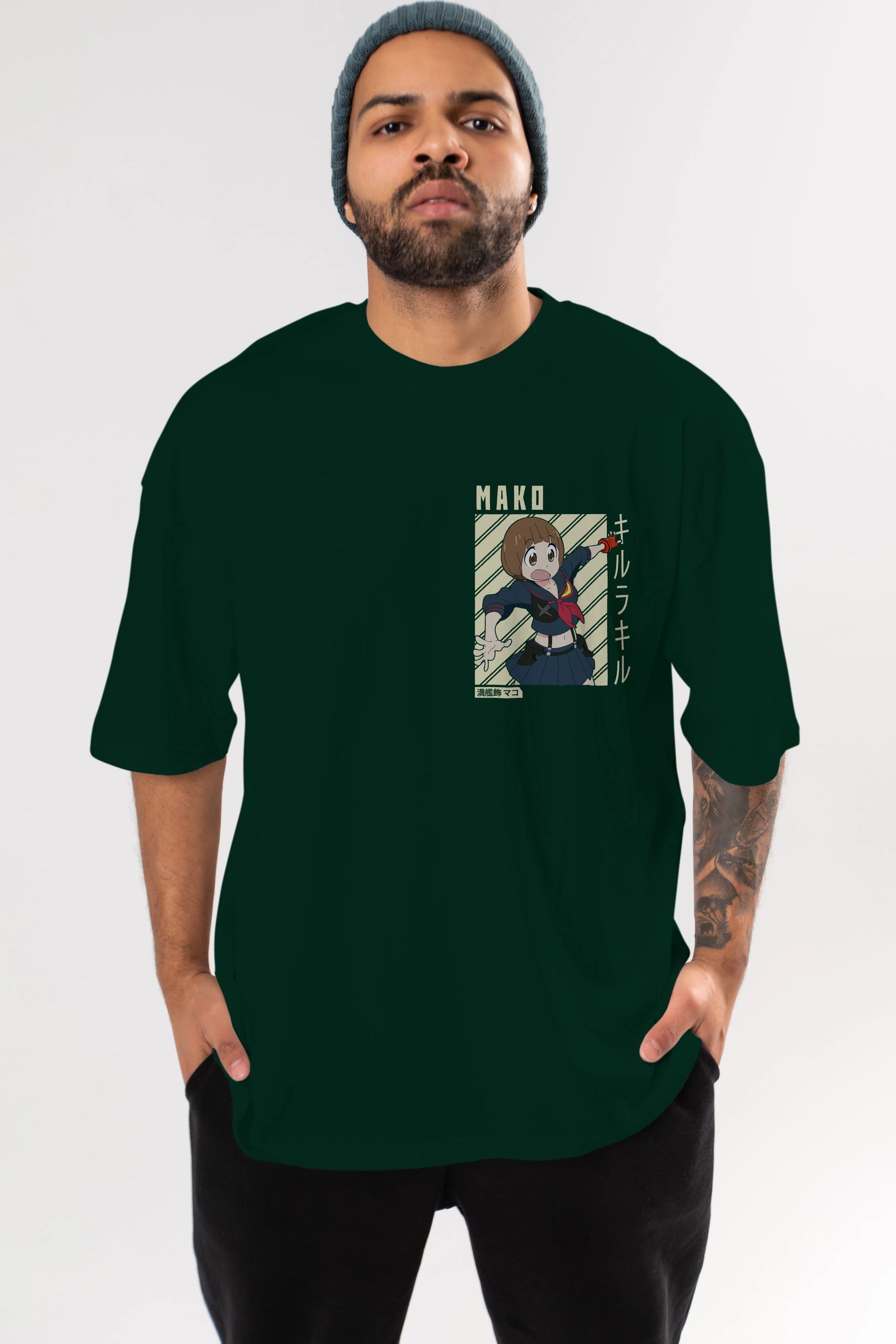 Mako Mankanshoku 1 Ön Sol Baskılı Oversize t-shirt Erkek Kadın Unisex %100 Pamuk Bisiklet Yaka tişort