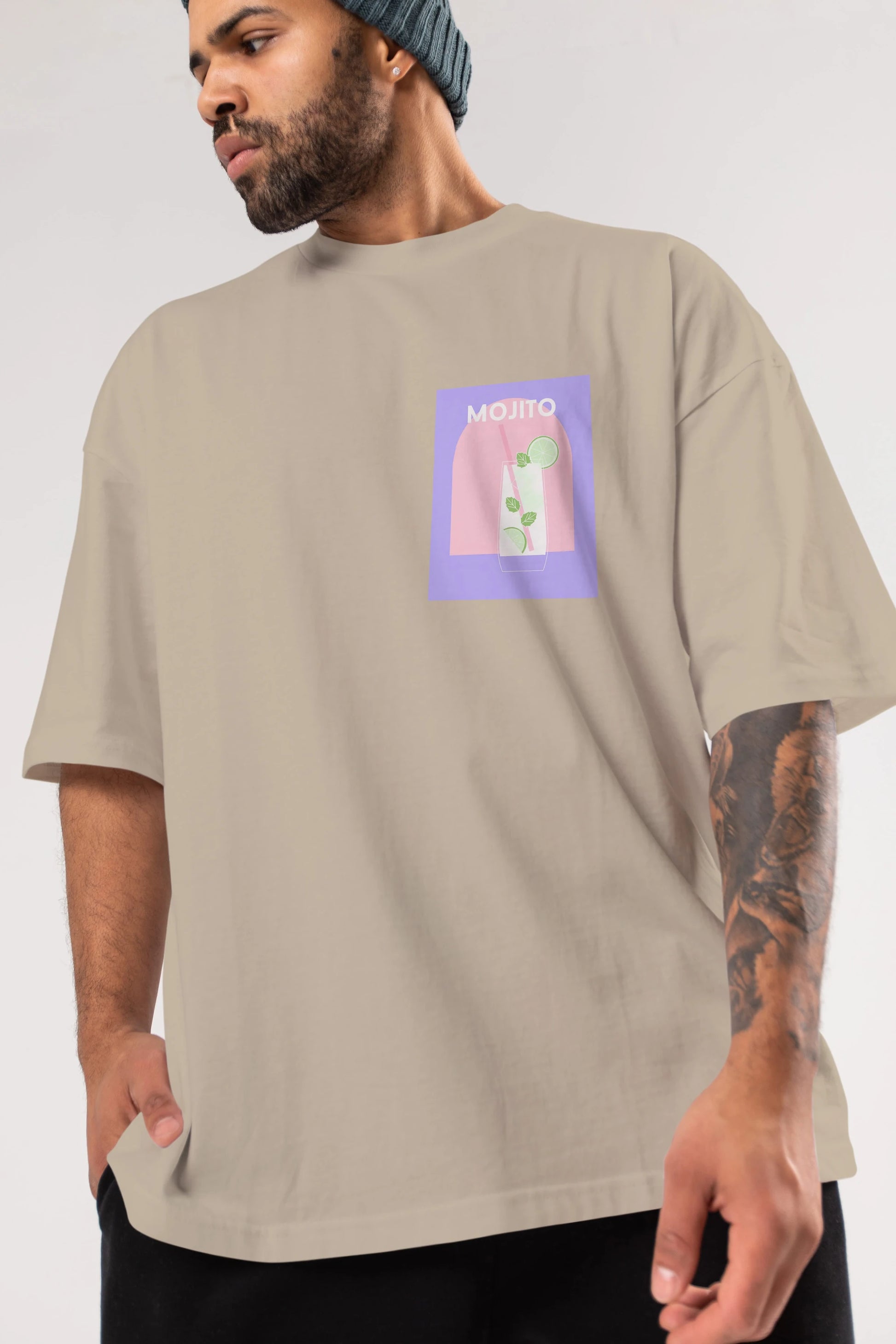 Mojito 2 Ön Sol Baskılı Oversize t-shirt Erkek Kadın Unisex %100 Pamuk Bisiklet Yaka tişort
