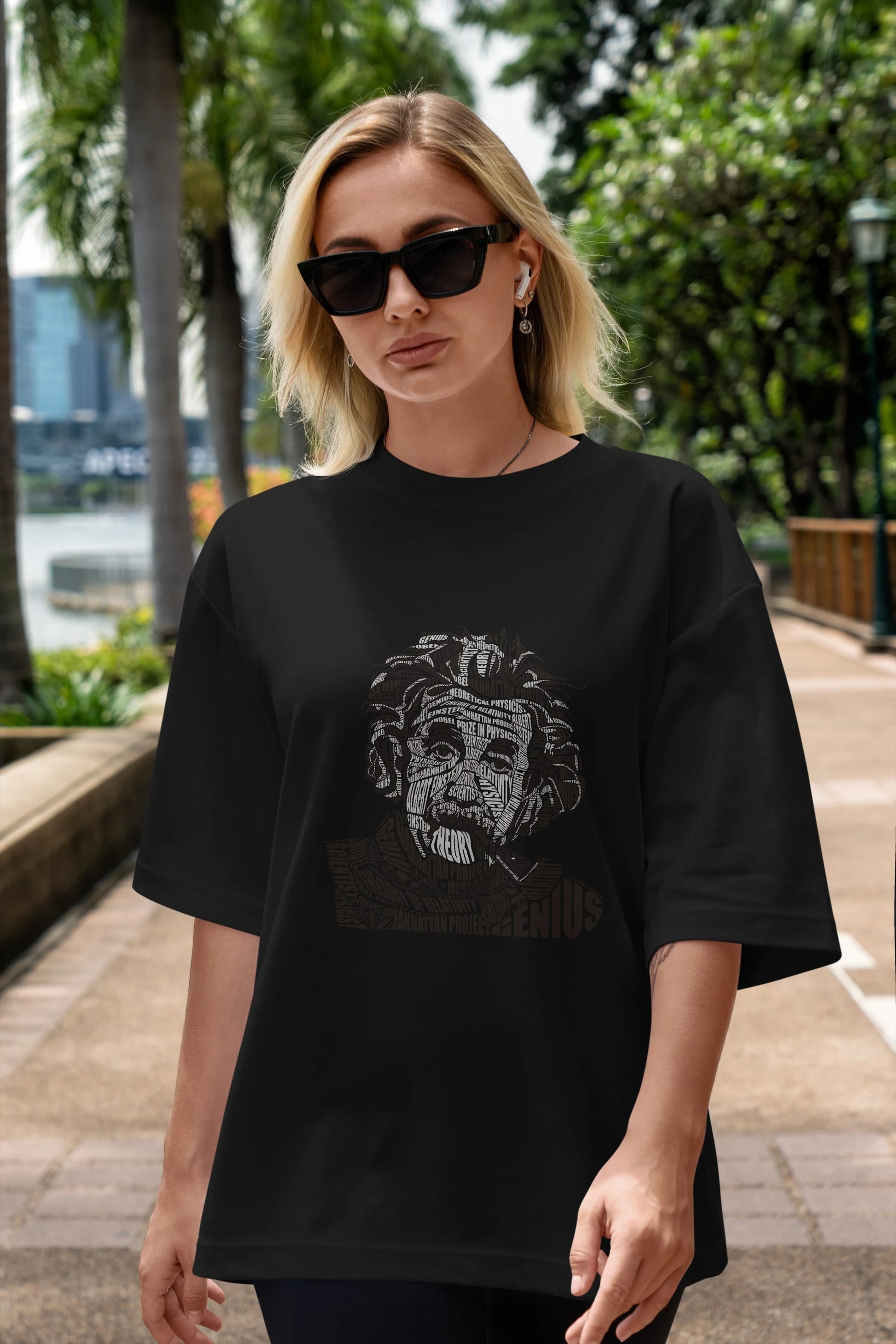 Einstein Calligram Ön Baskılı Oversize t-shirt %100 pamuk Erkek Kadın Unisex